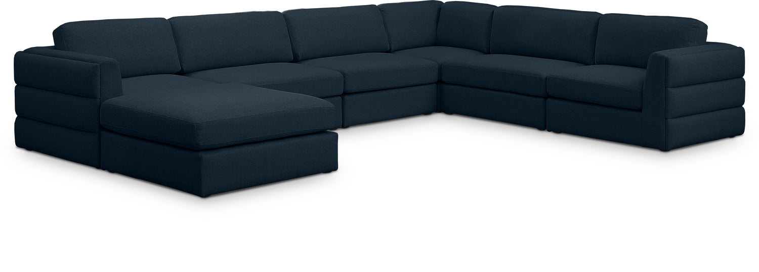 Beckham Navy Durable Linen Textured Fabric Modular Sectional