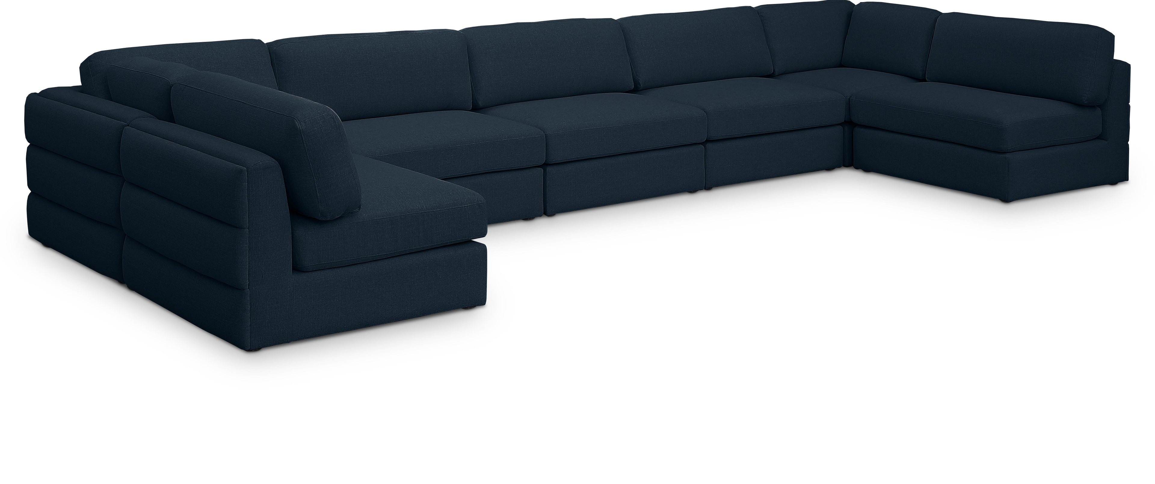 Beckham Navy Durable Linen Textured Fabric Modular Sectional