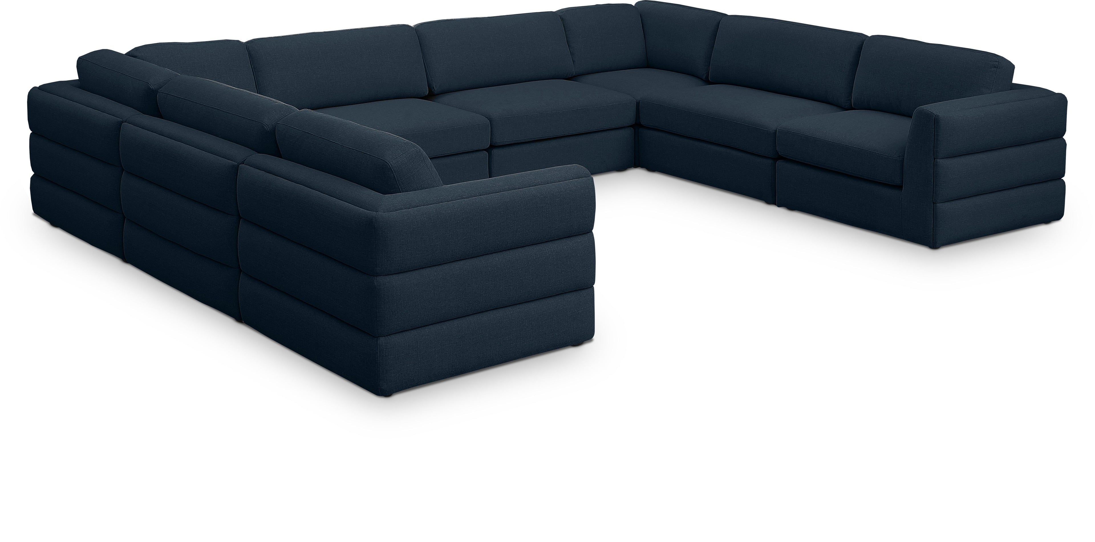 Beckham Navy Durable Linen Textured Fabric Modular Sectional