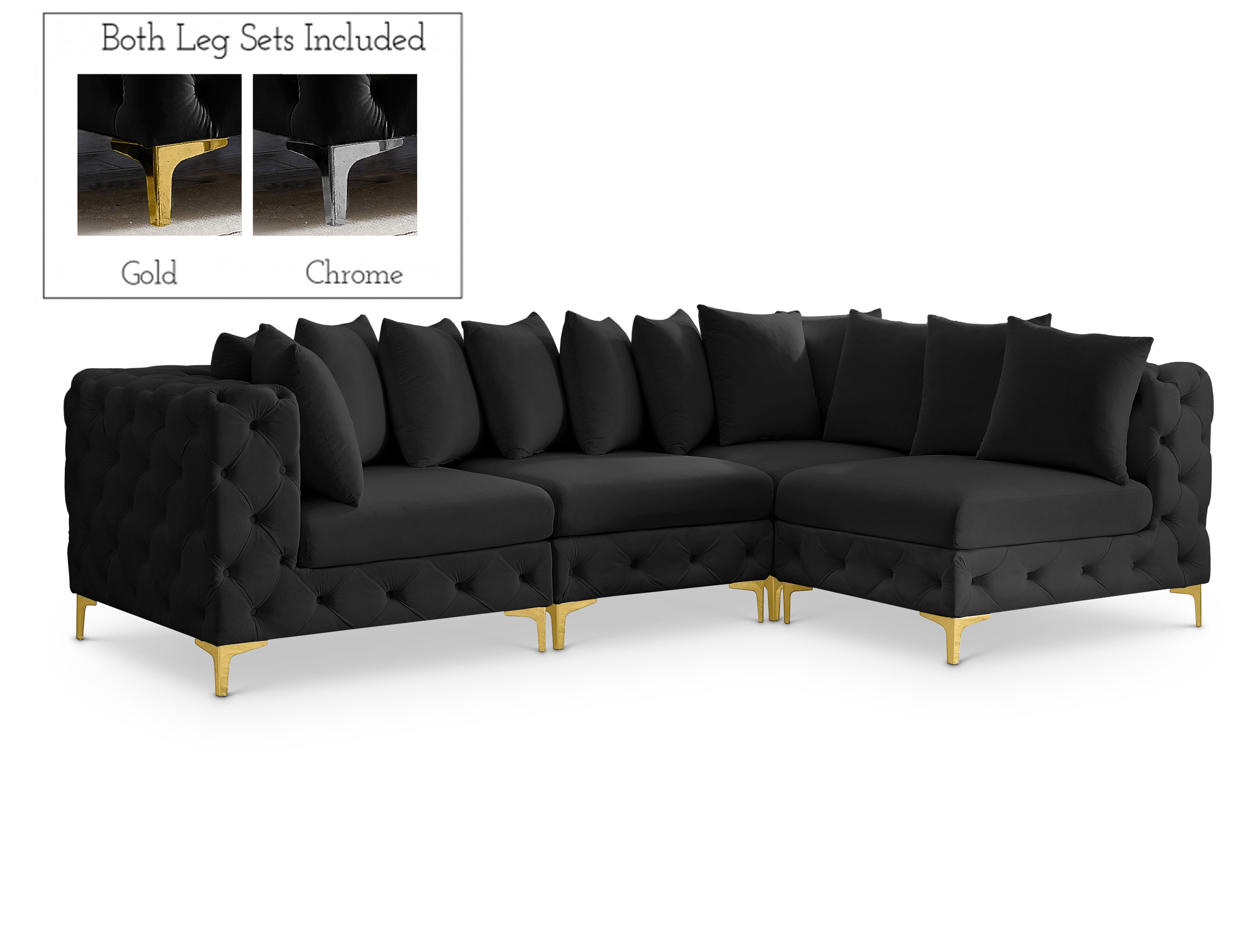 Tremblay Black Velvet Modular Sectional