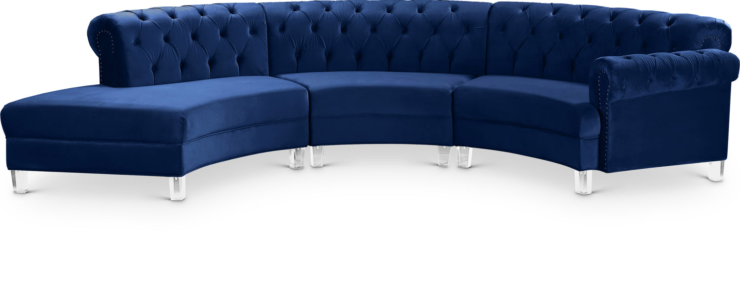 Anabella Navy Velvet 3pc. Sectional