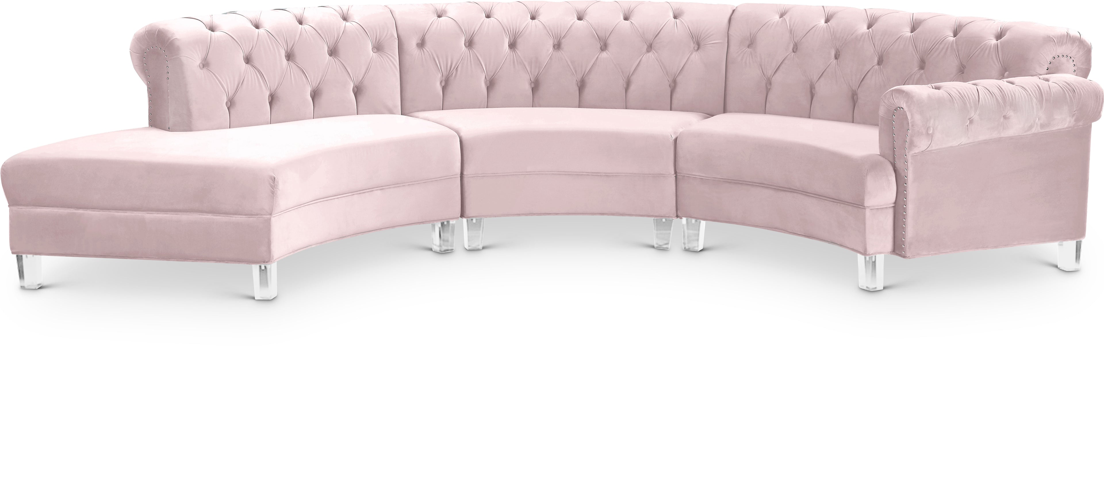 Anabella Pink Velvet 3pc. Sectional