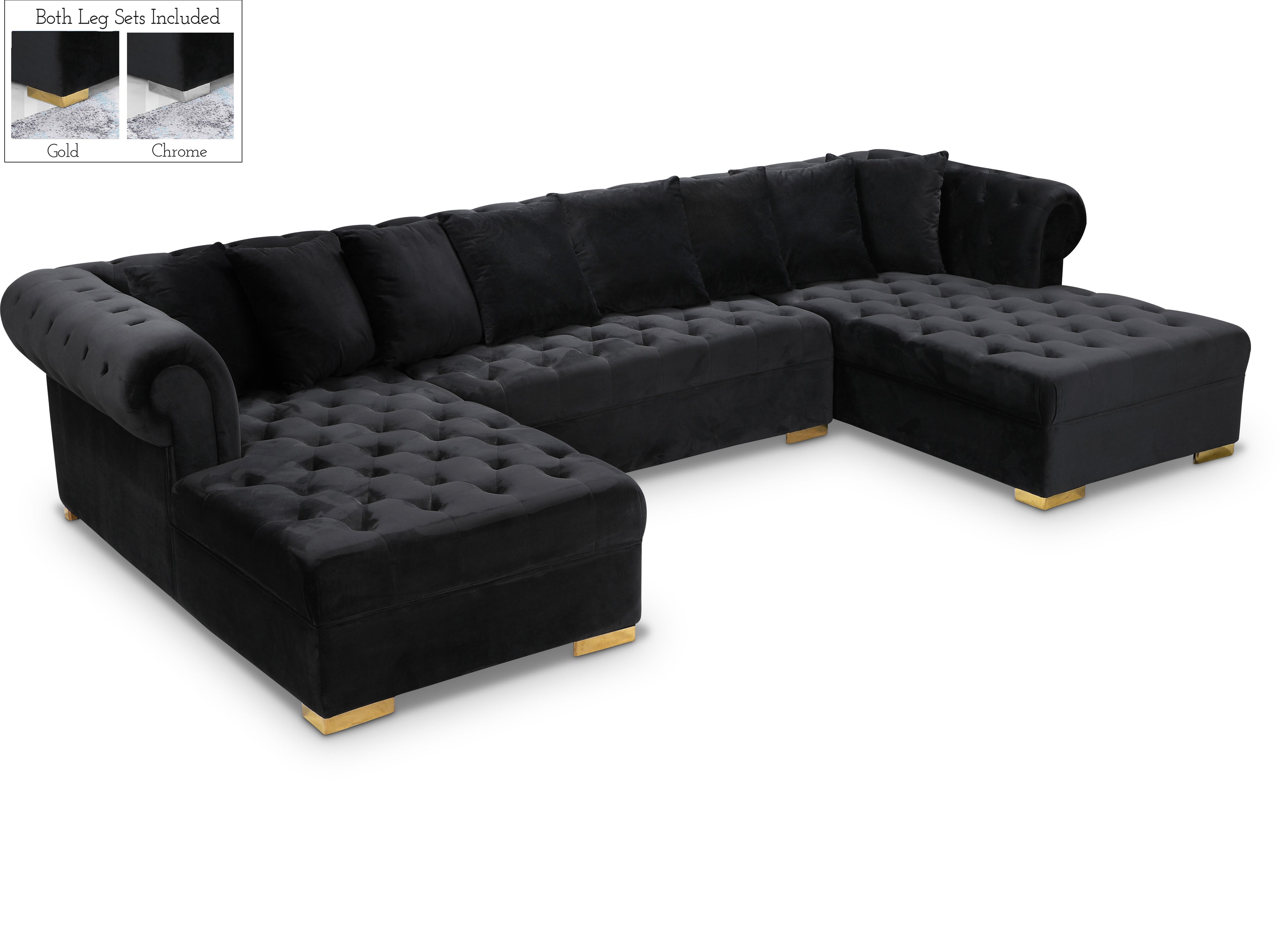 Presley Black Velvet 3pc. Sectional