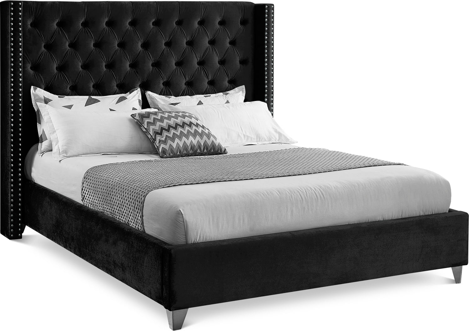 Aiden Black Velvet King Bed