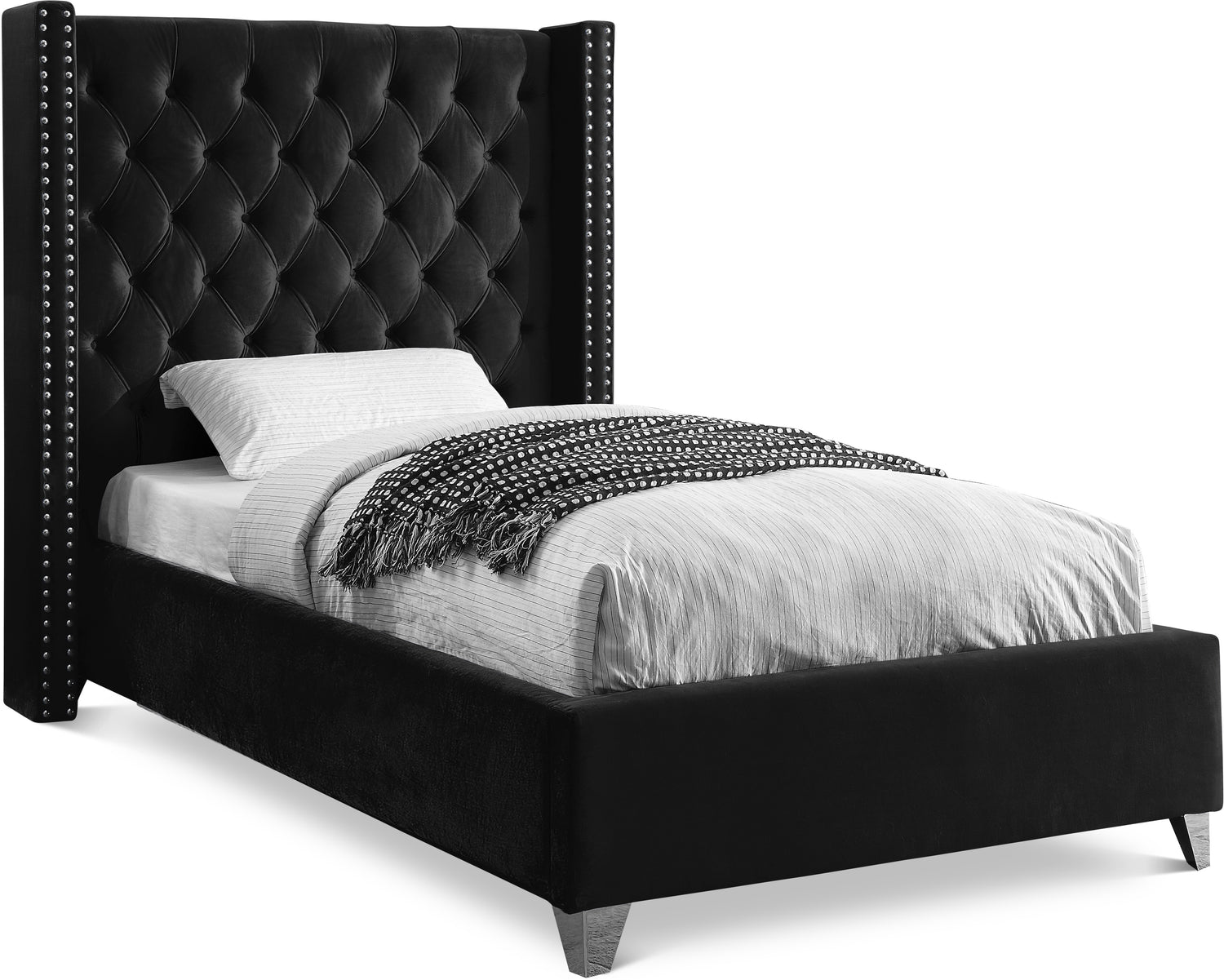 Aiden Black Velvet Twin Bed