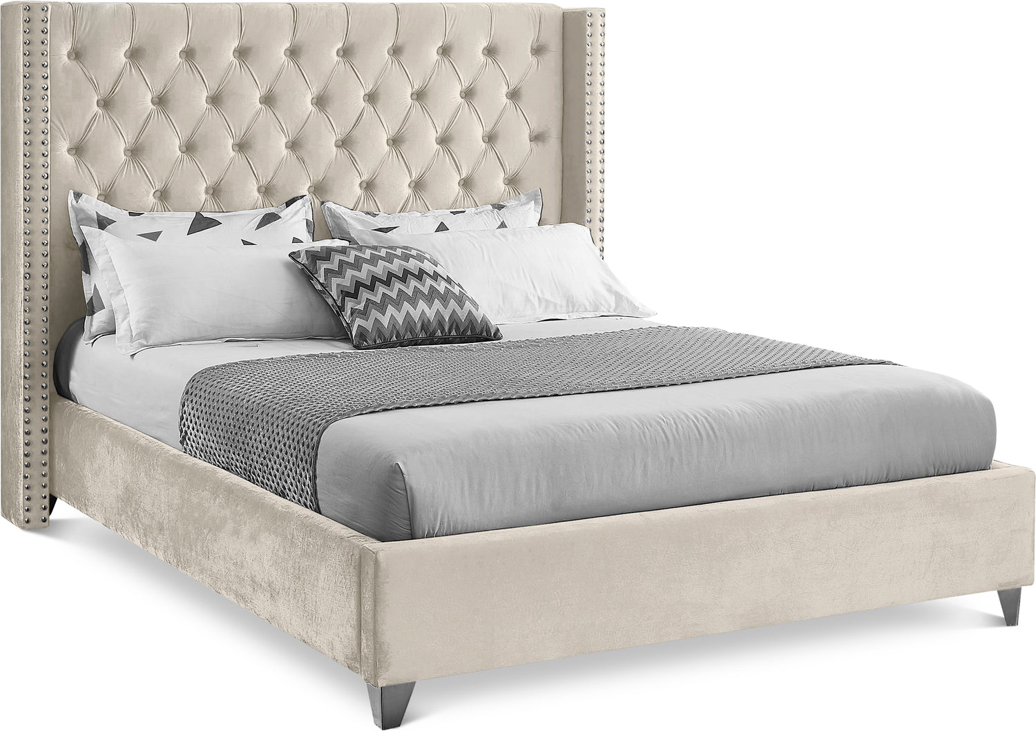 Aiden Cream Velvet King Bed