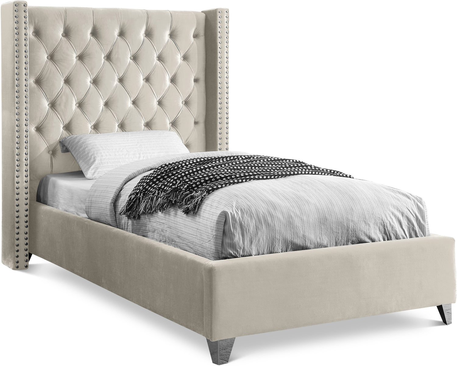 Aiden Cream Velvet Twin Bed