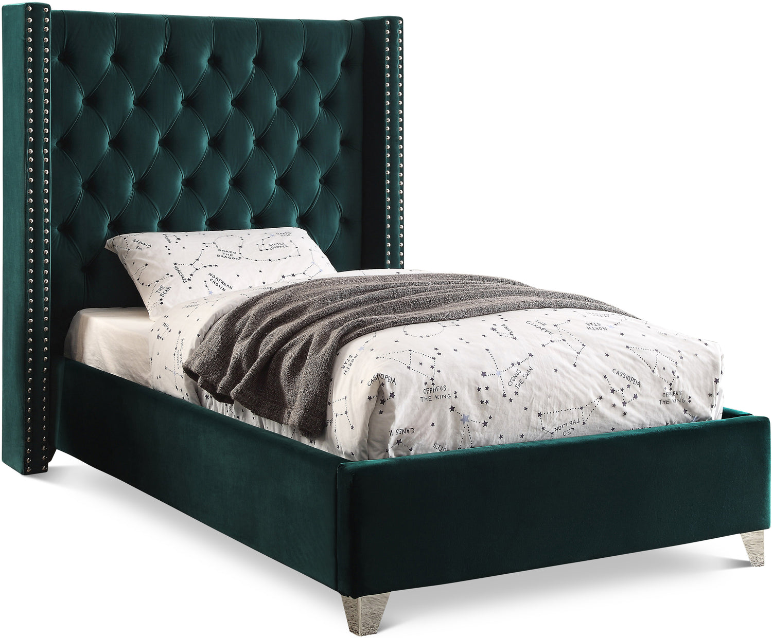 Aiden Green Velvet Twin Bed