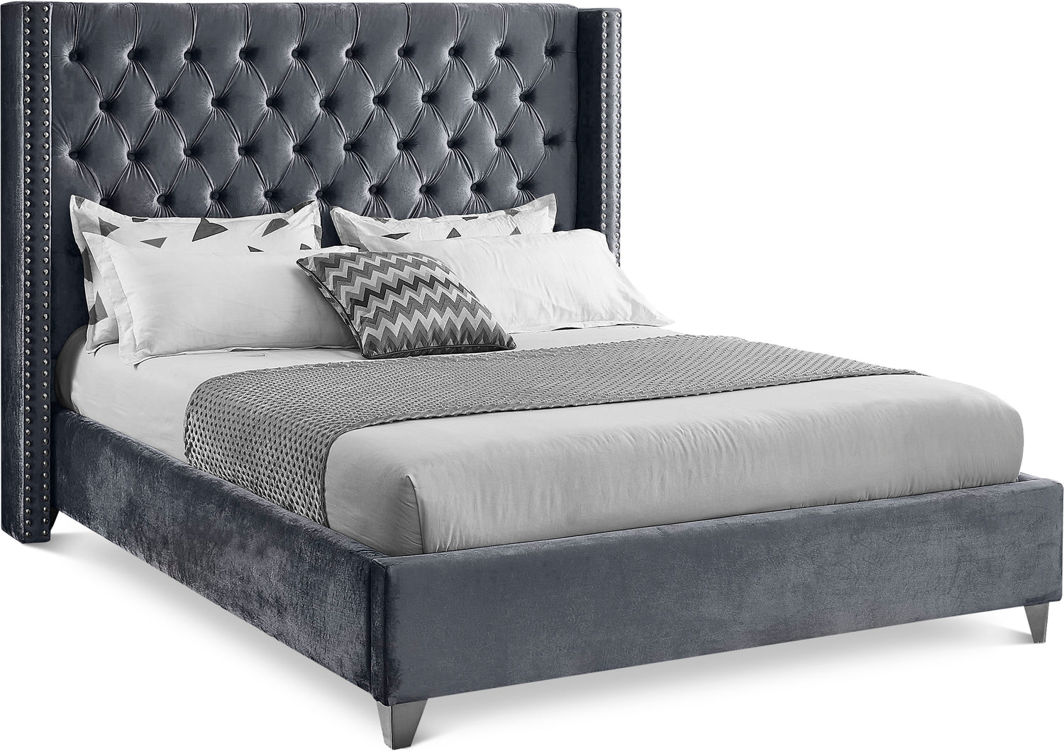 Aiden Grey Velvet Full Bed