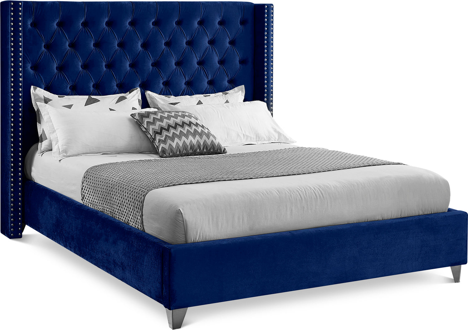 Aiden Navy Velvet Queen Bed