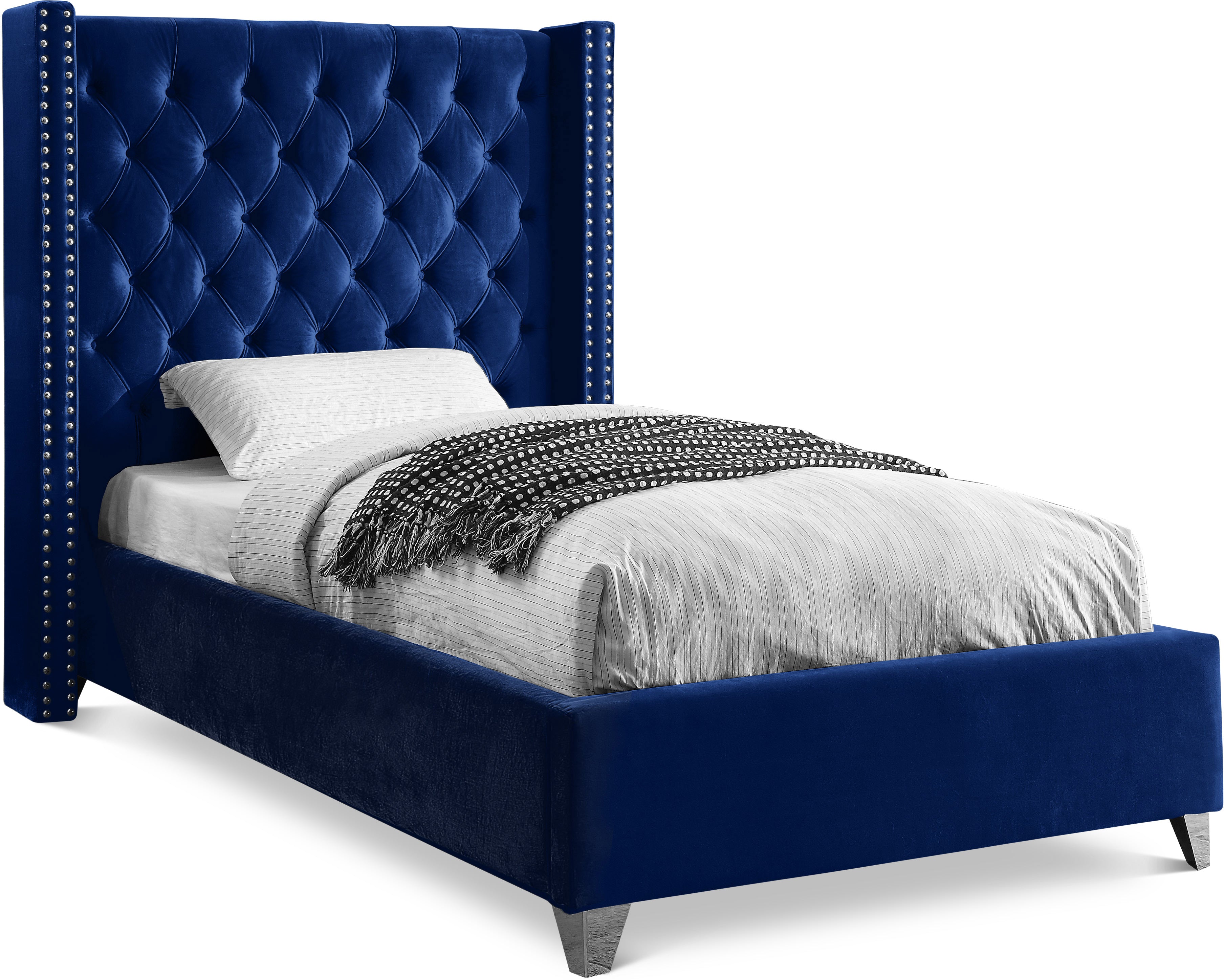 Aiden Navy Velvet Twin Bed