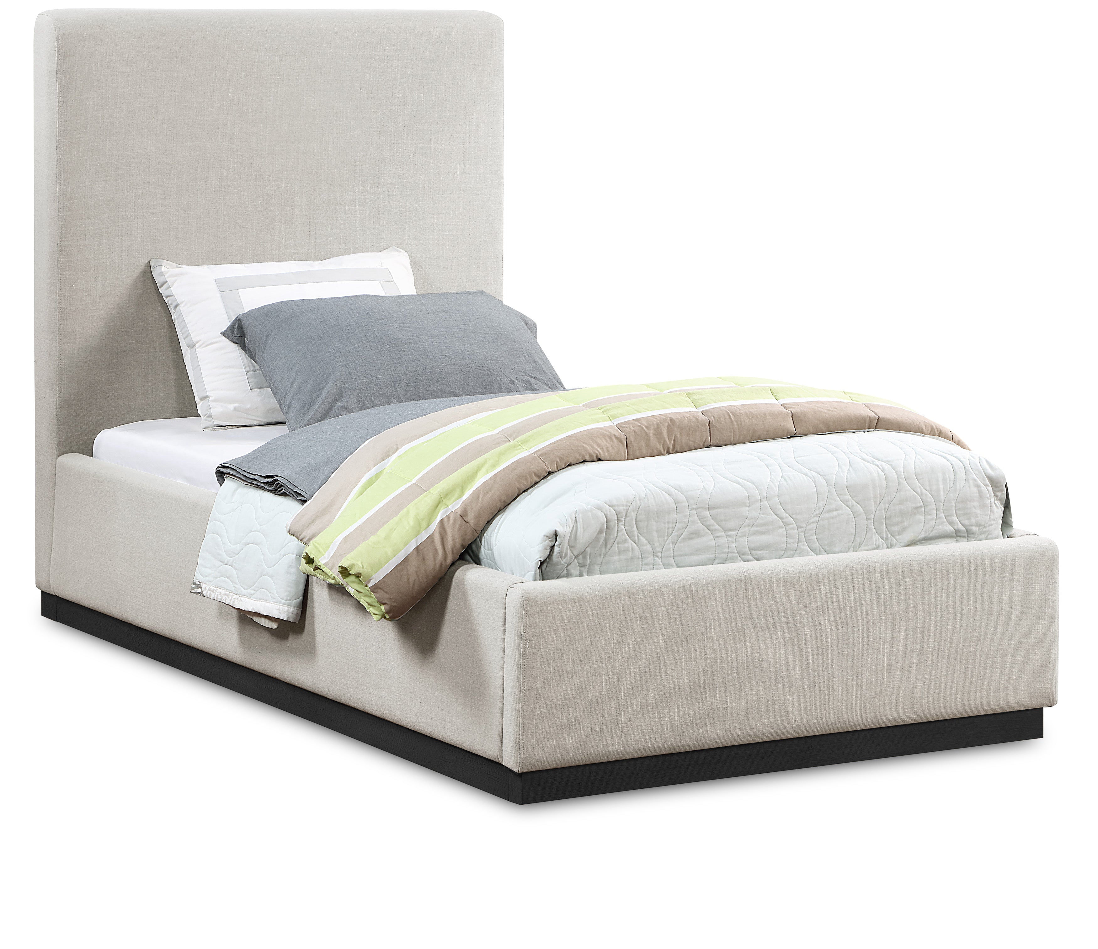 Alfie Beige Linen Textured Fabric Twin Bed