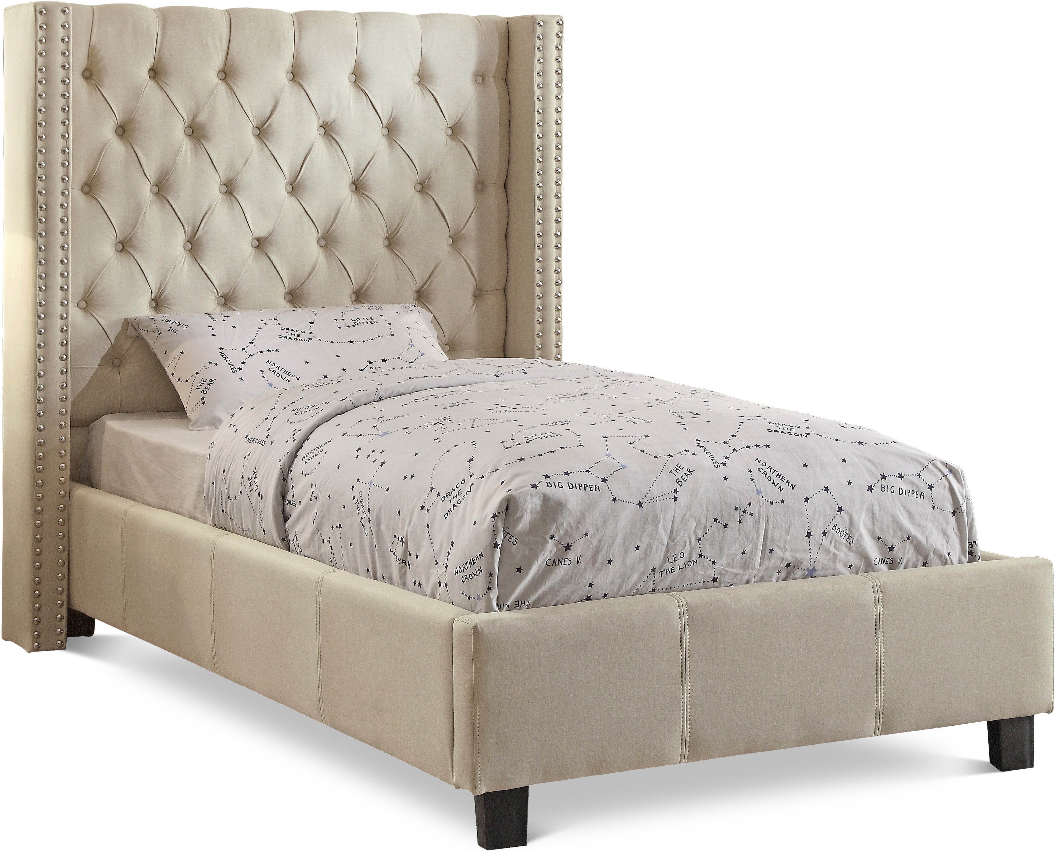 Ashton Beige Linen Textured Twin Bed