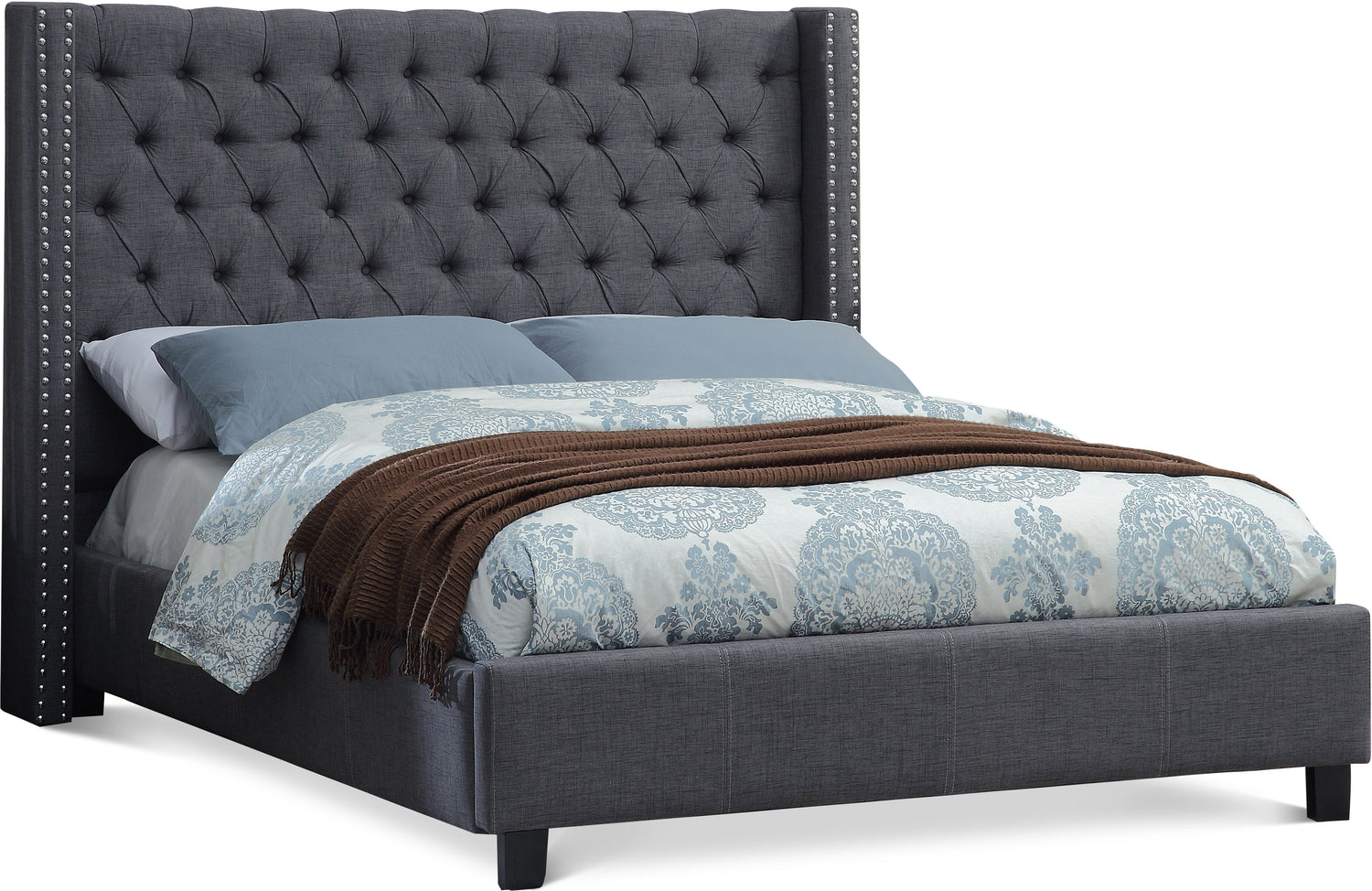 Ashton Grey Linen Textured Queen Bed