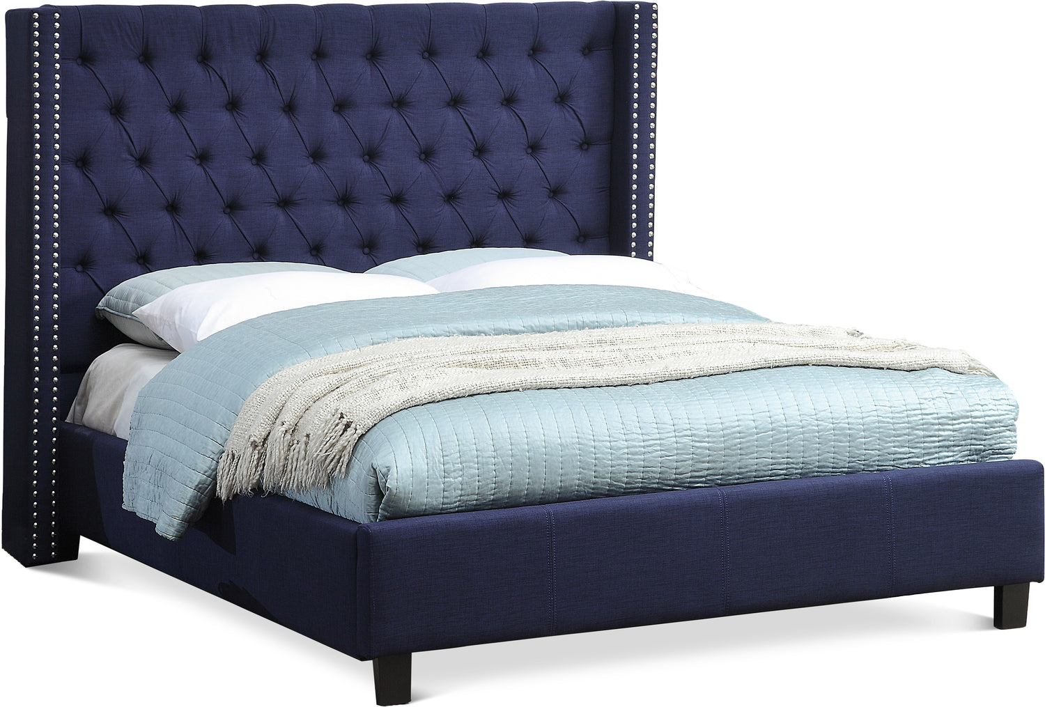 Ashton Navy Linen Textured King Bed