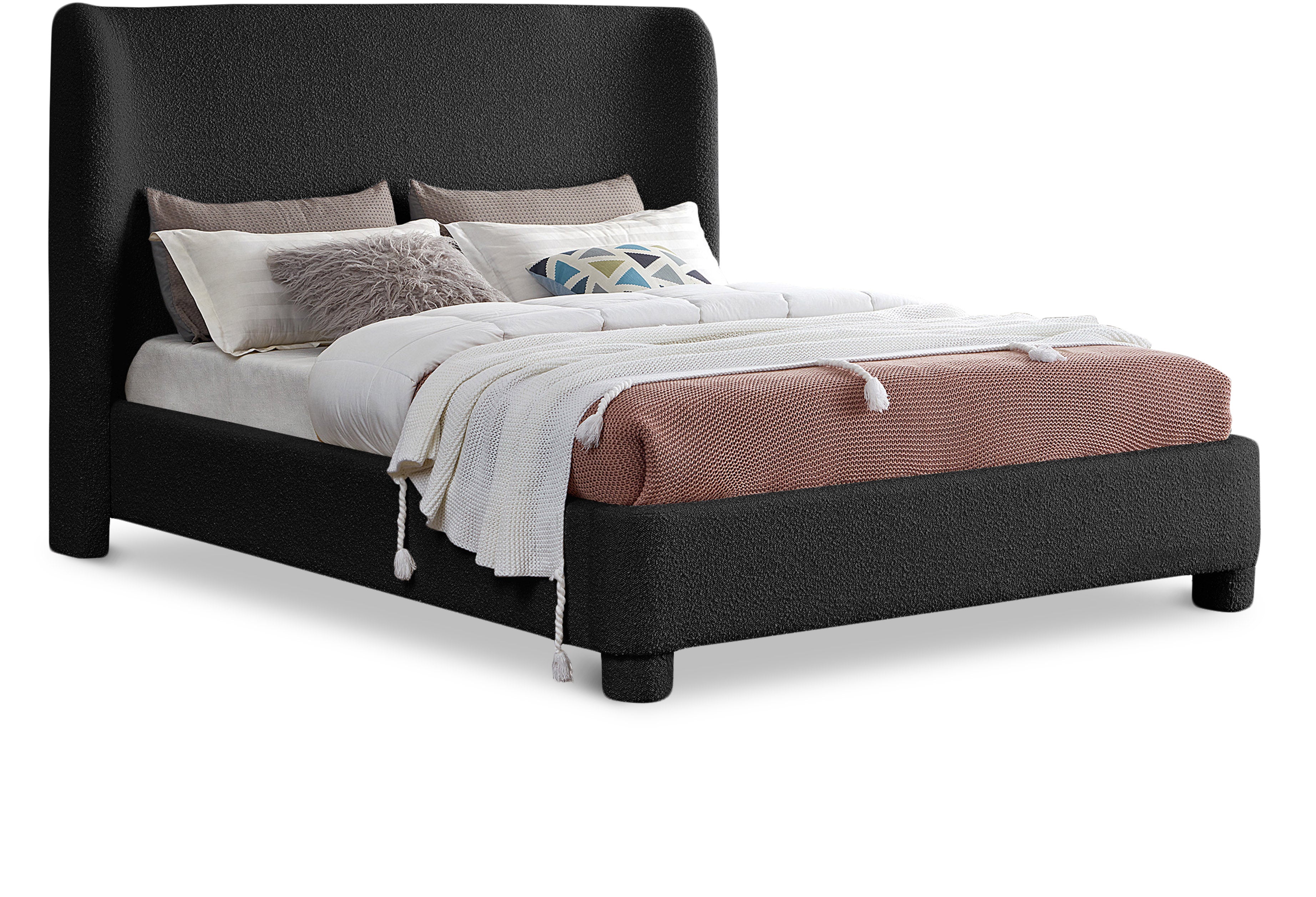 Penny Black Boucle Fabric Queen Bed