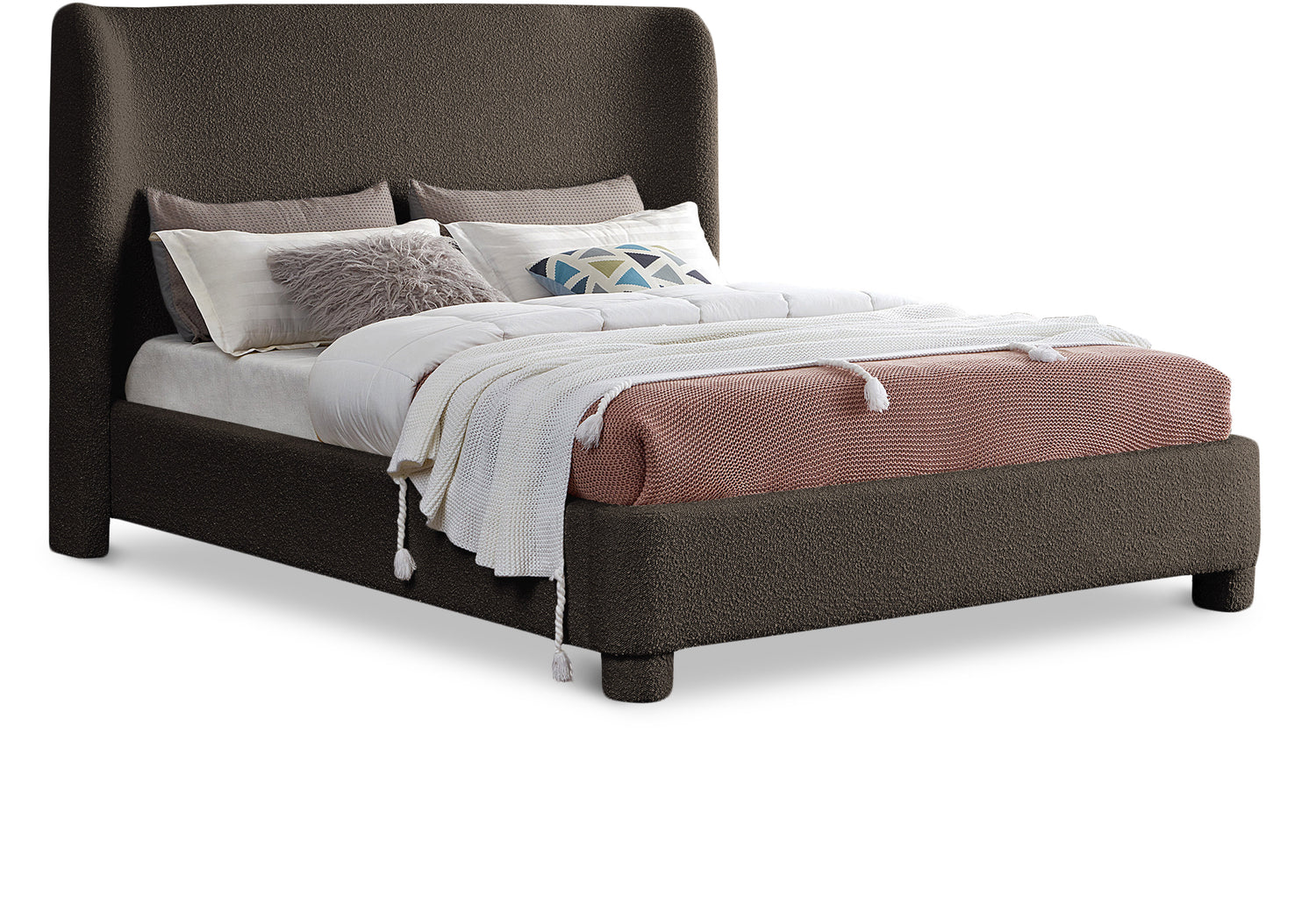 Penny Brown Boucle Fabric King Bed