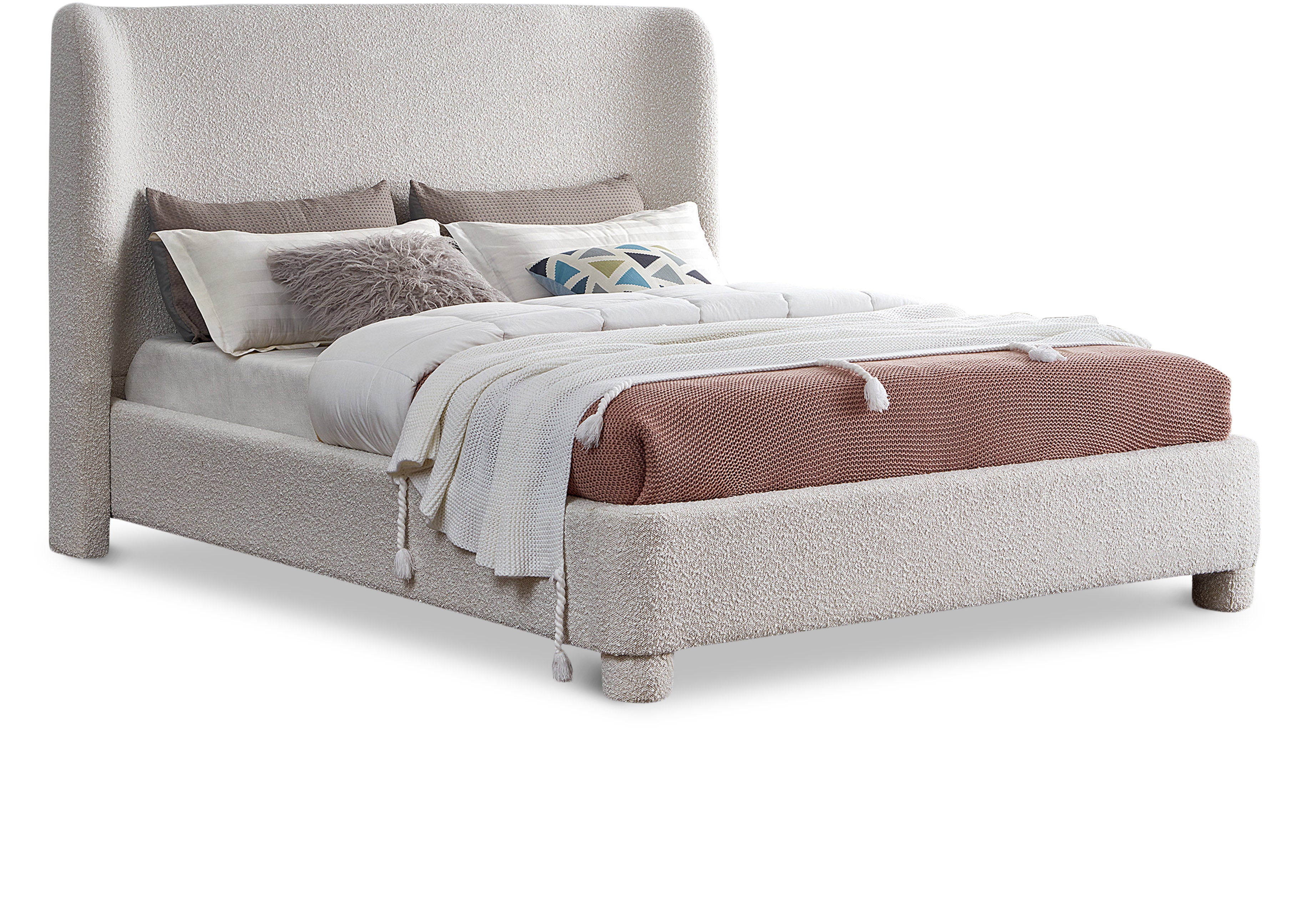 Penny Cream Boucle Fabric Full Bed