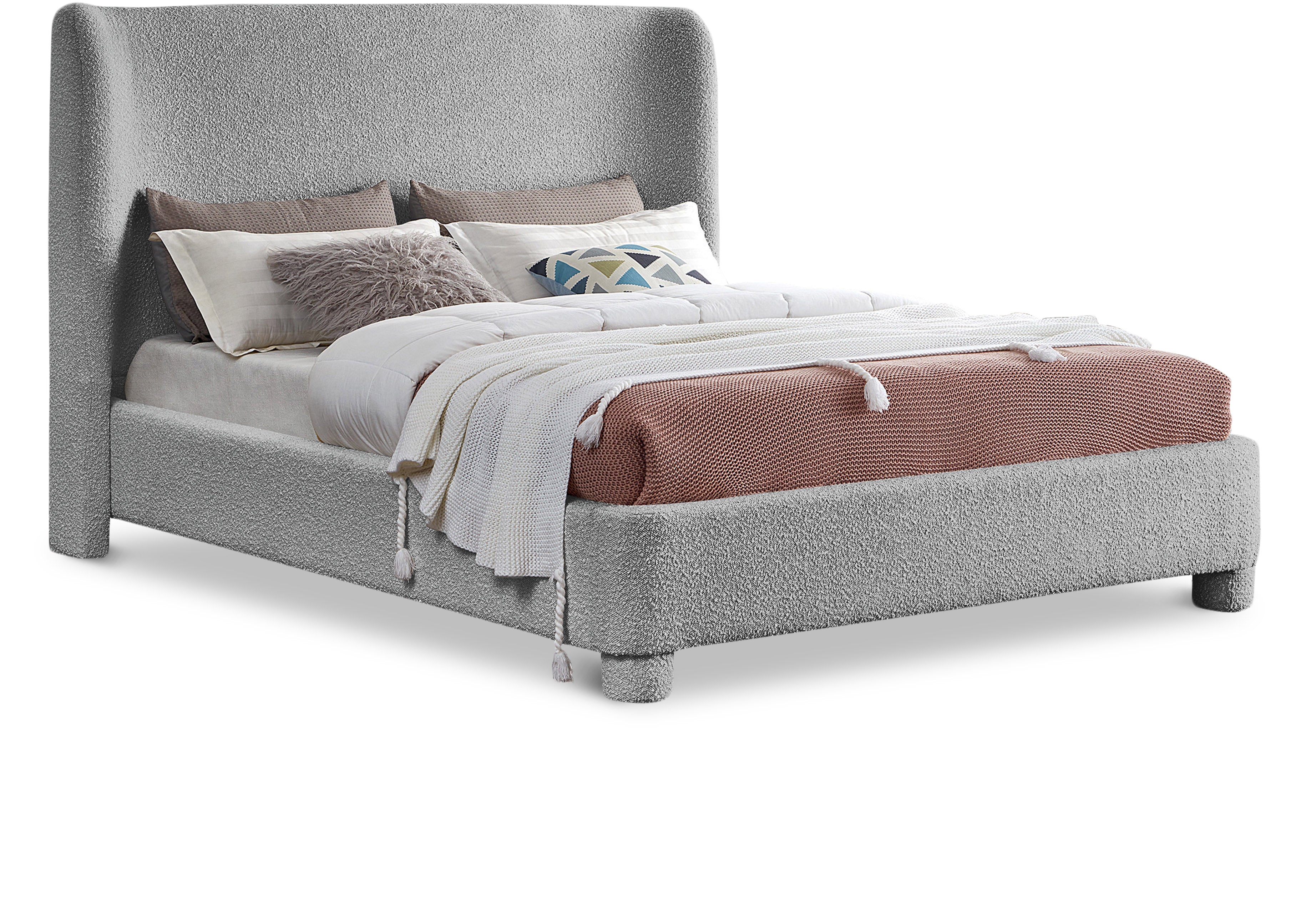 Penny Grey Boucle Fabric King Bed