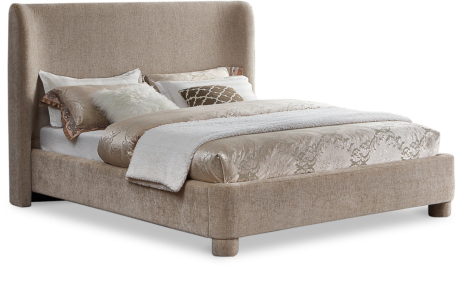 Penny Beige Chenille Fabric King Bed