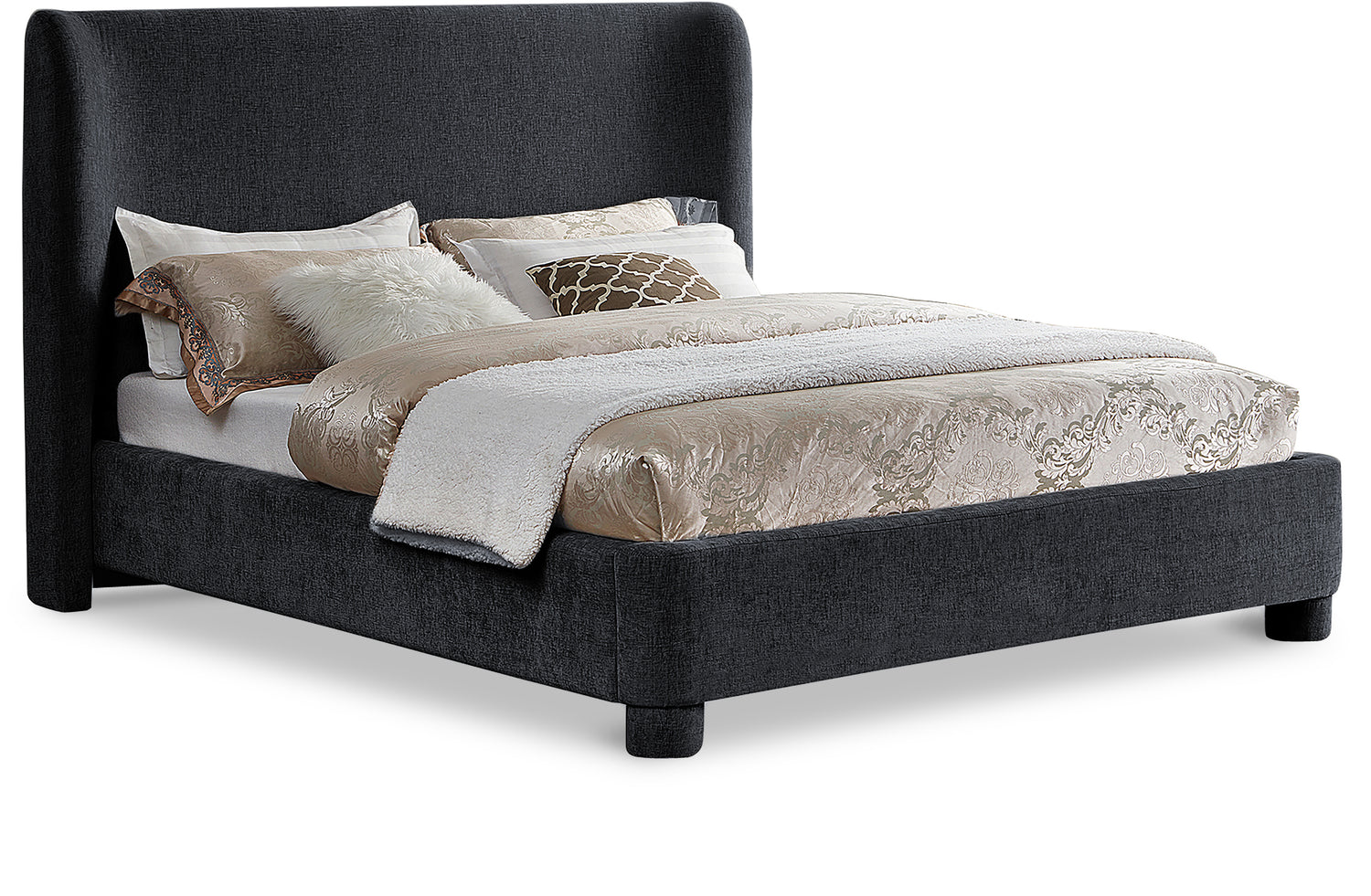 Penny Black Chenille Fabric Queen Bed