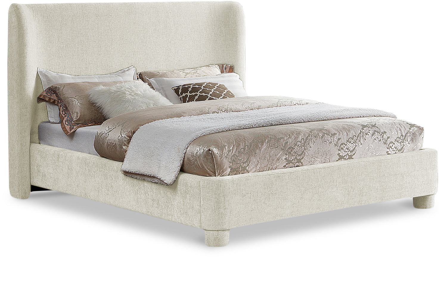 Penny Cream Chenille Fabric King Bed