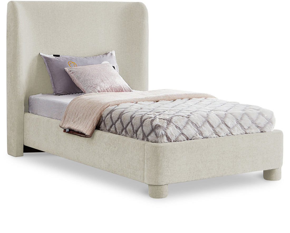 Penny Cream Chenille Fabric Twin Bed