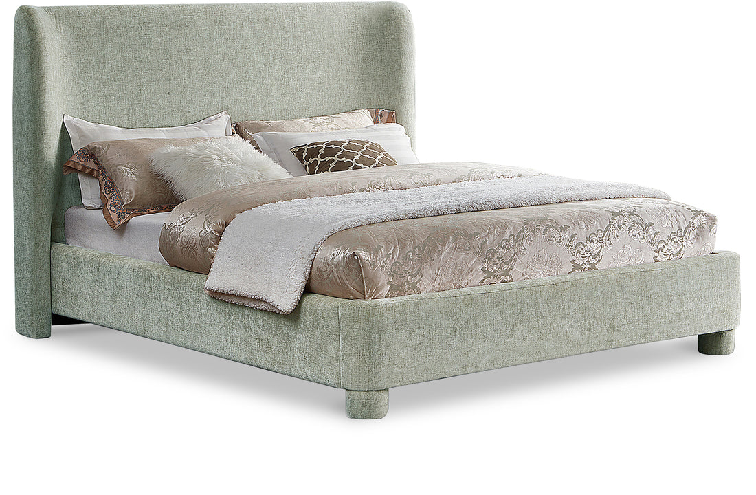 Penny Mint Green Chenille Fabric King Bed