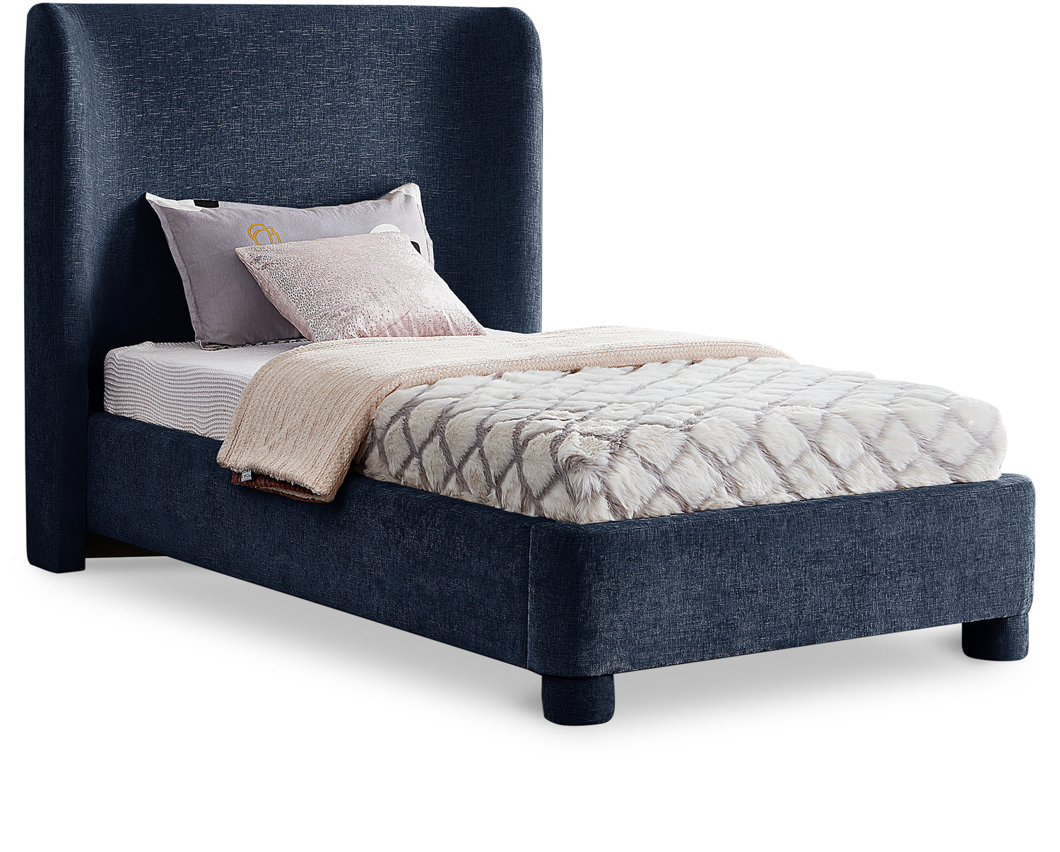 Penny Navy Chenille Fabric Twin Bed