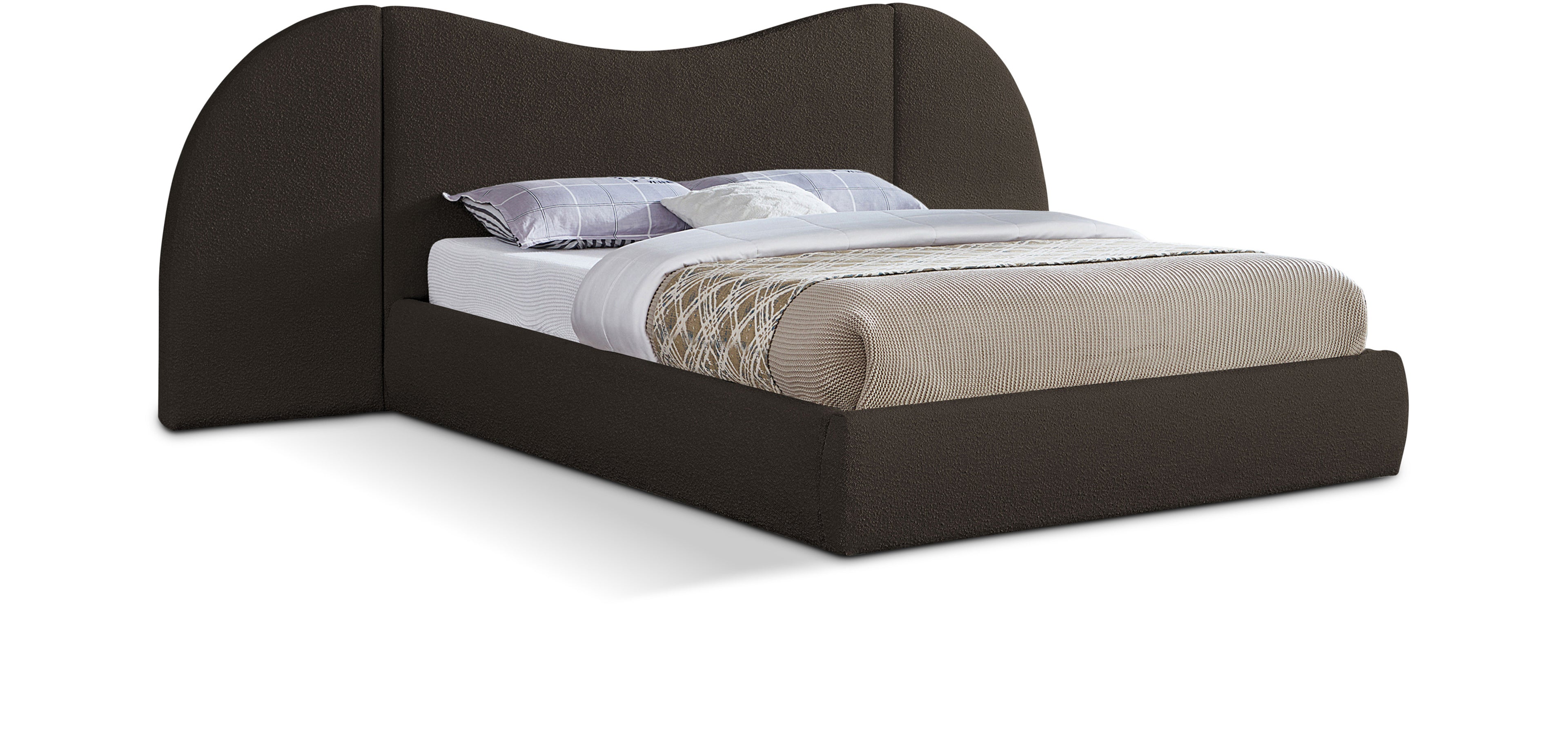 Everest Brown Boucle Fabric King Bed (3 Boxes)