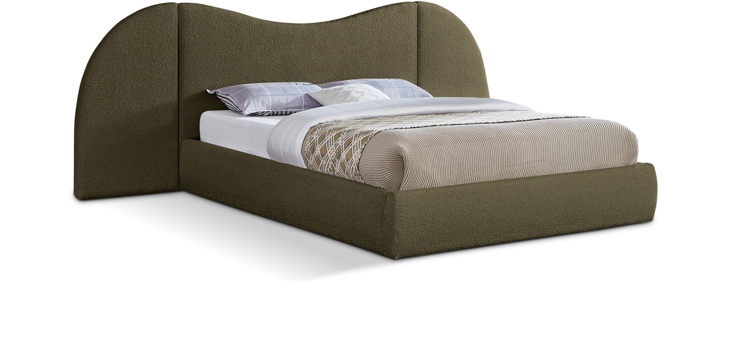 Everest Olive Green Boucle Fabric King Bed (3 Boxes)