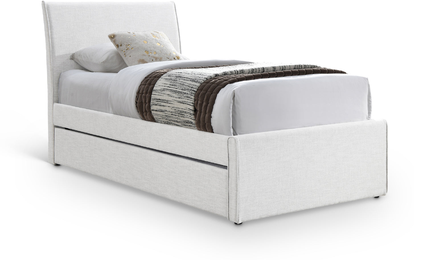 Myles Cream Linen Textured Fabric Twin Trundle Bed