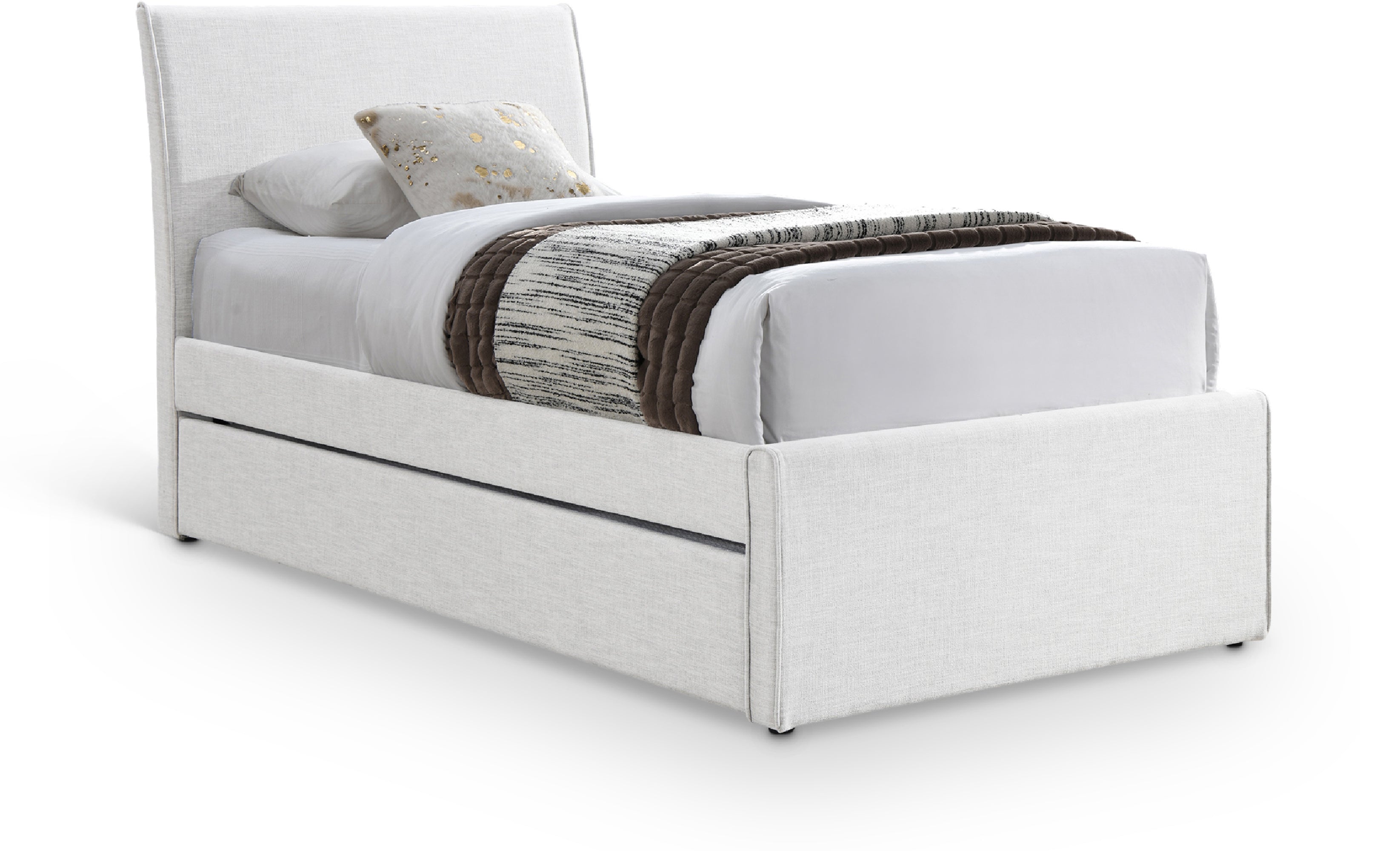 Myles Cream Linen Textured Fabric Twin Trundle Bed