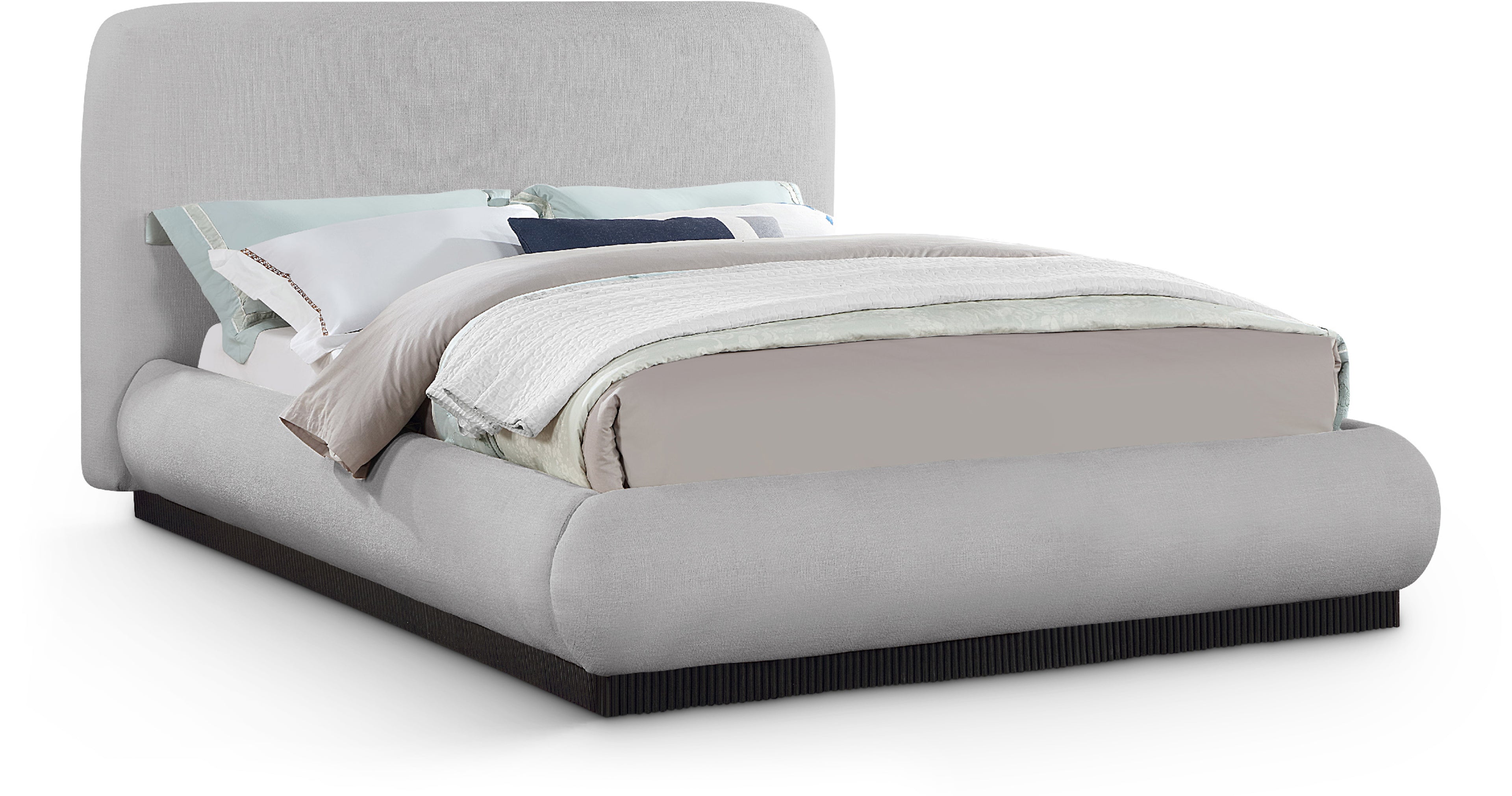 Rigby Grey Linen Textured Fabric King Bed