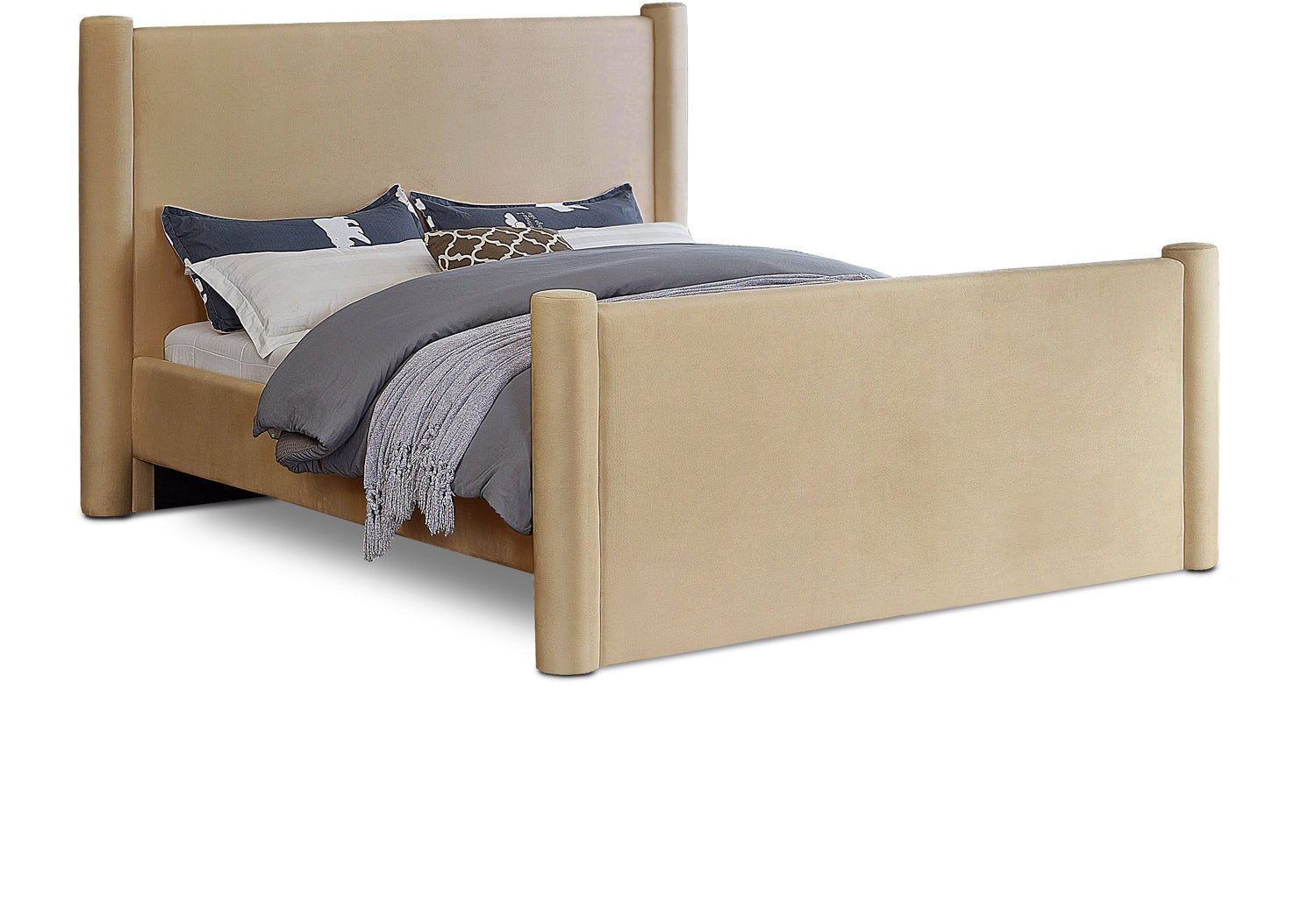 Elias Camel Velvet Queen Bed