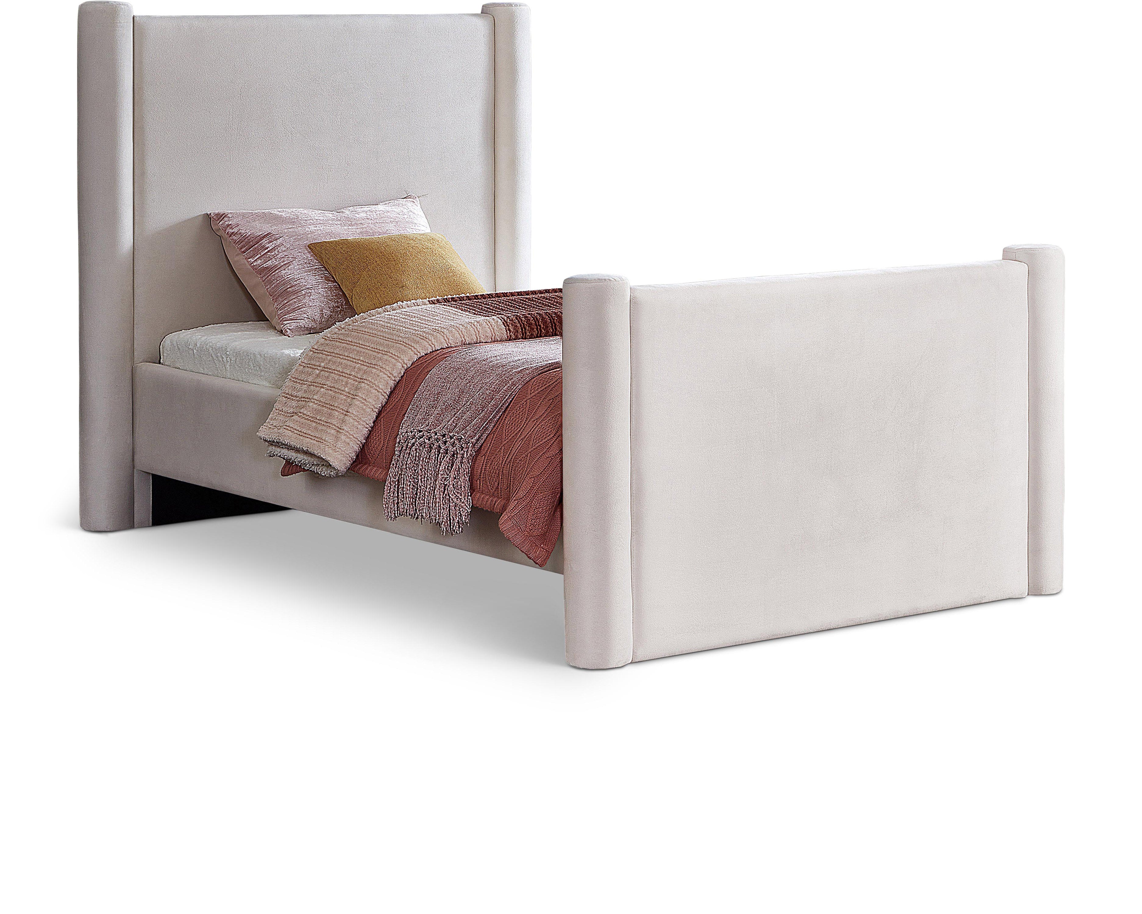 Elias Cream Velvet Twin Bed