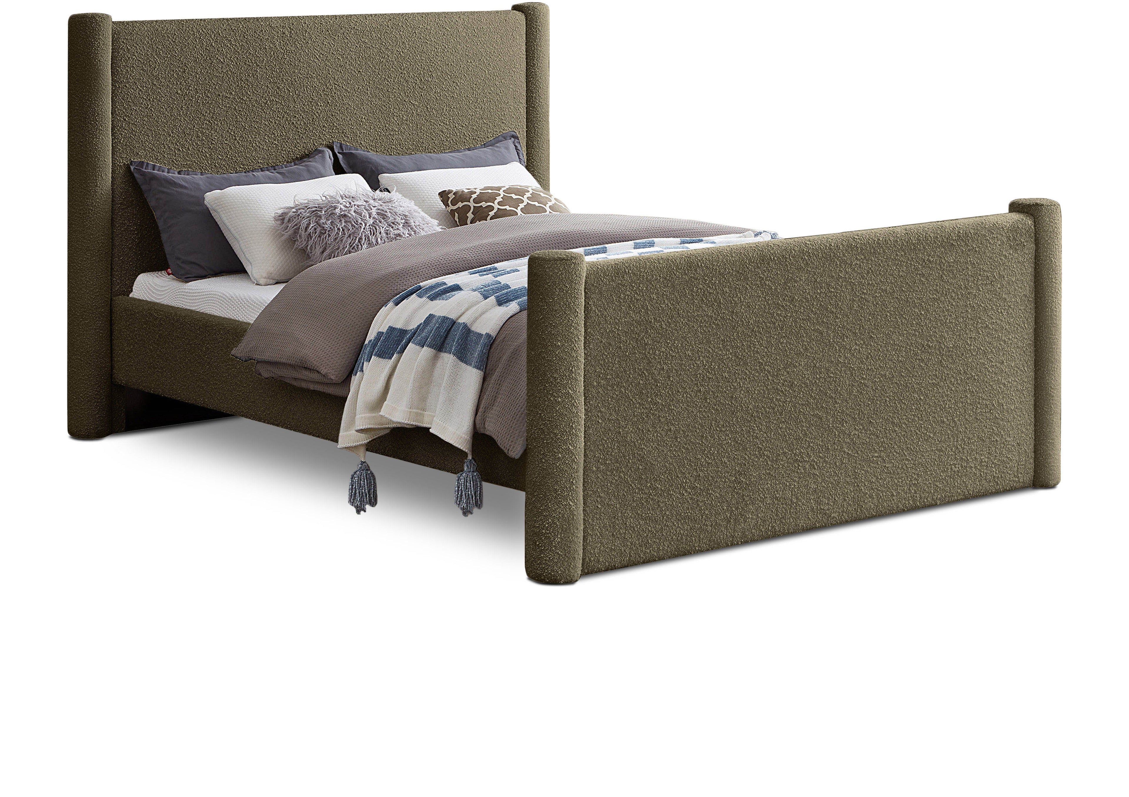 Elias Olive Green Boucle Fabric Full Bed