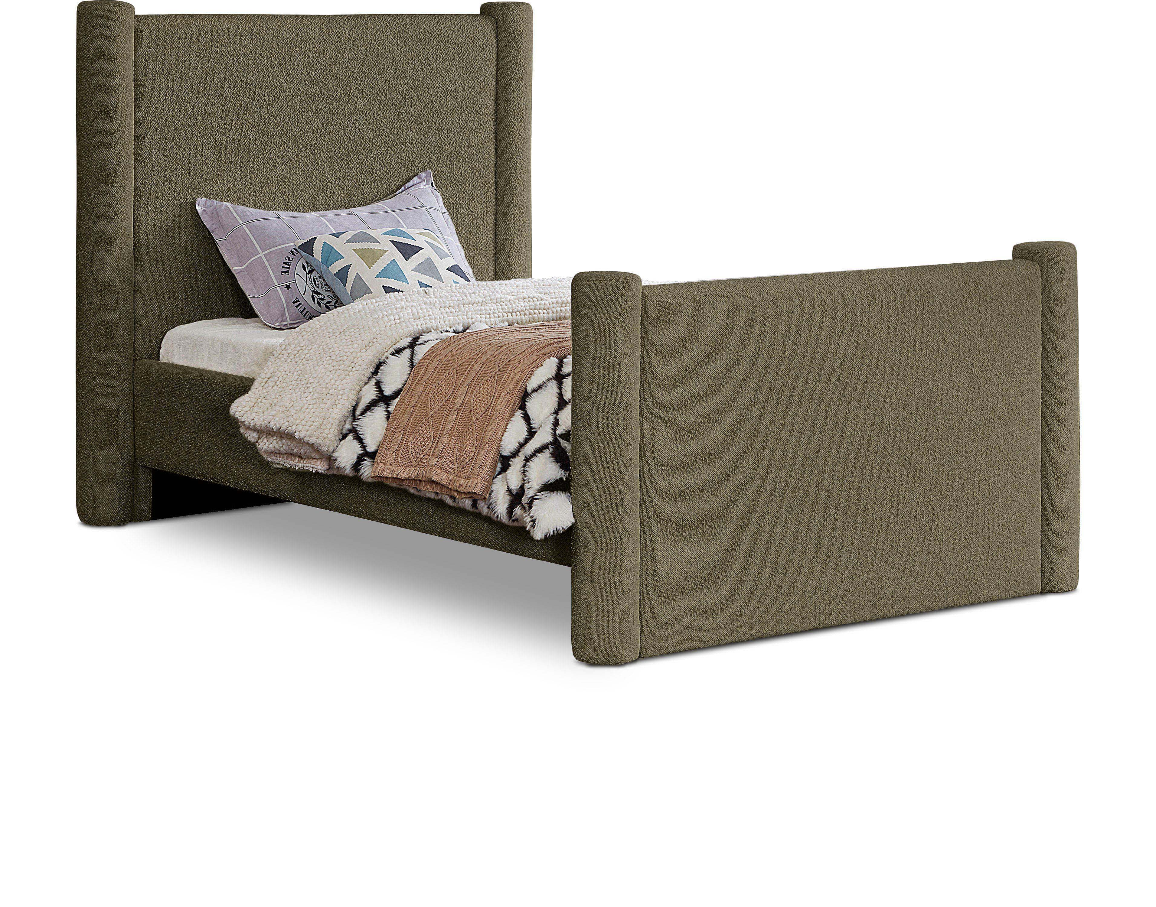 Elias Olive Green Boucle Fabric Twin Bed