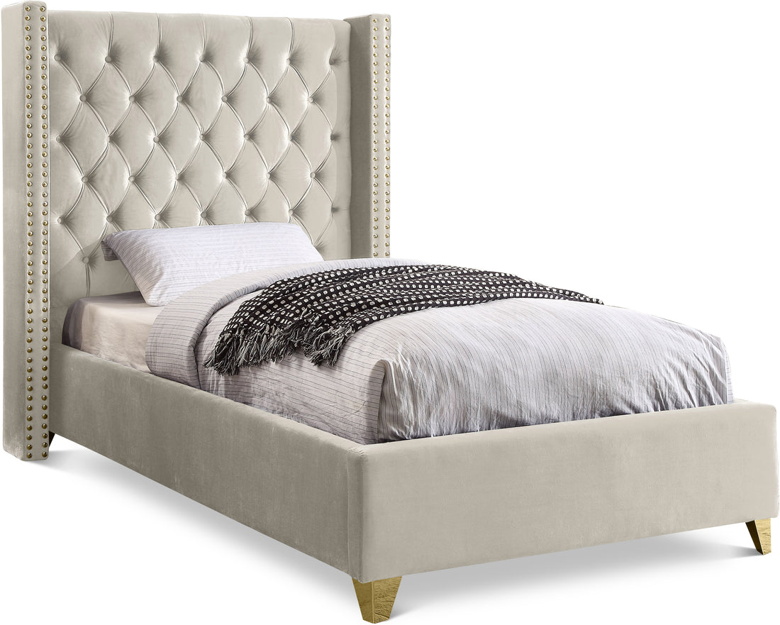 Barolo Cream Velvet Twin Bed