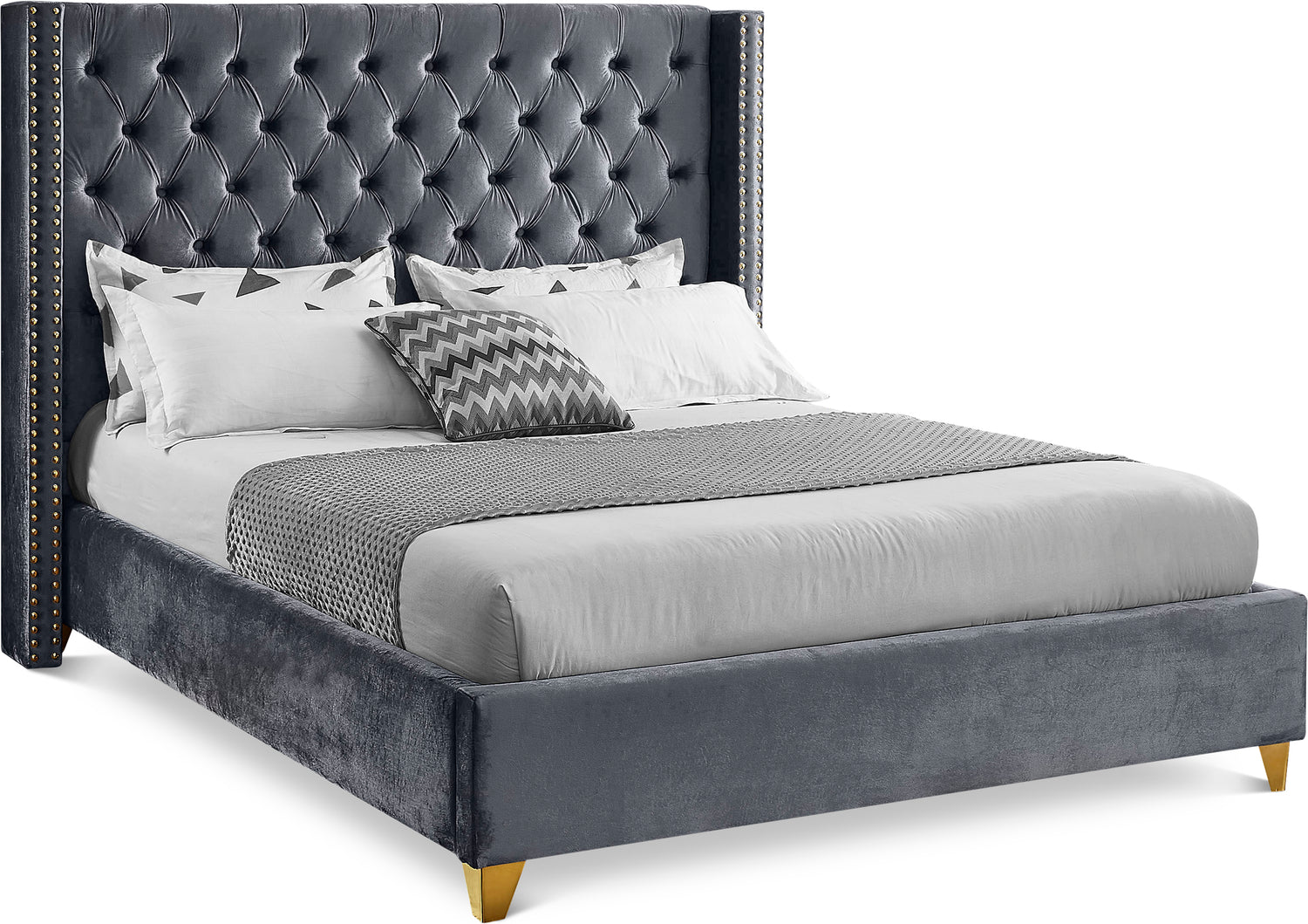 Barolo Grey Velvet Queen Bed