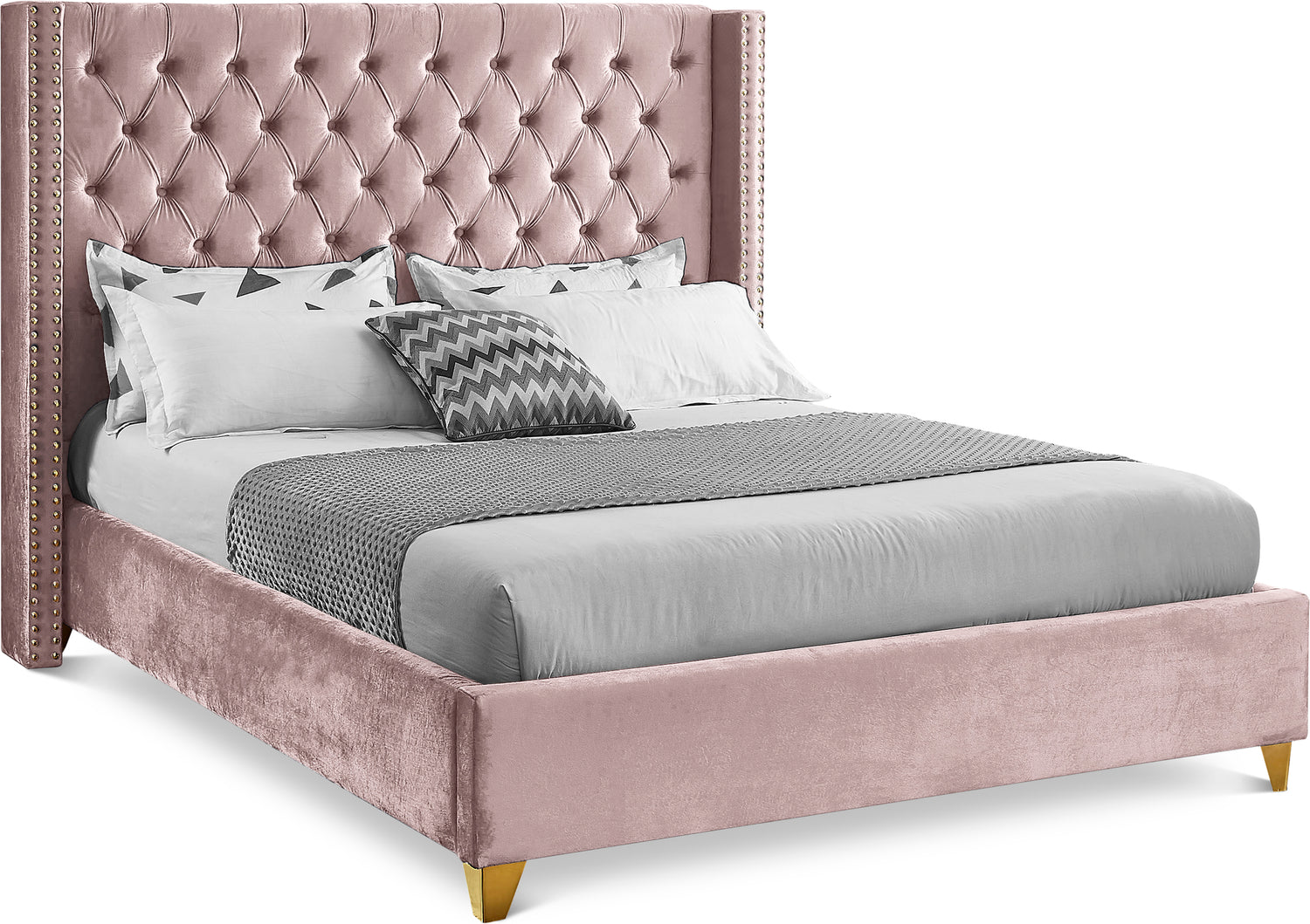 Barolo Pink Velvet Queen Bed