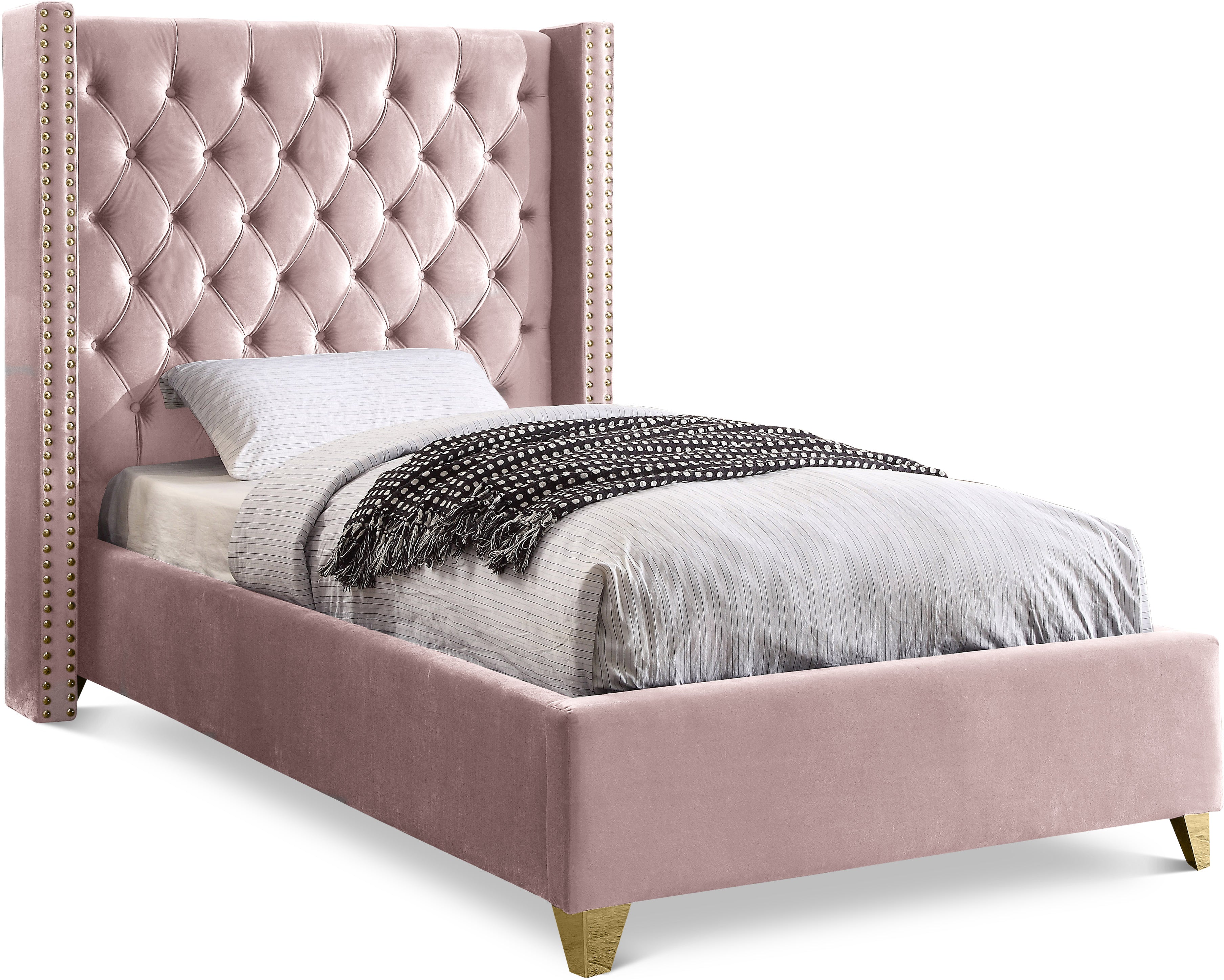 Barolo Pink Velvet Twin Bed