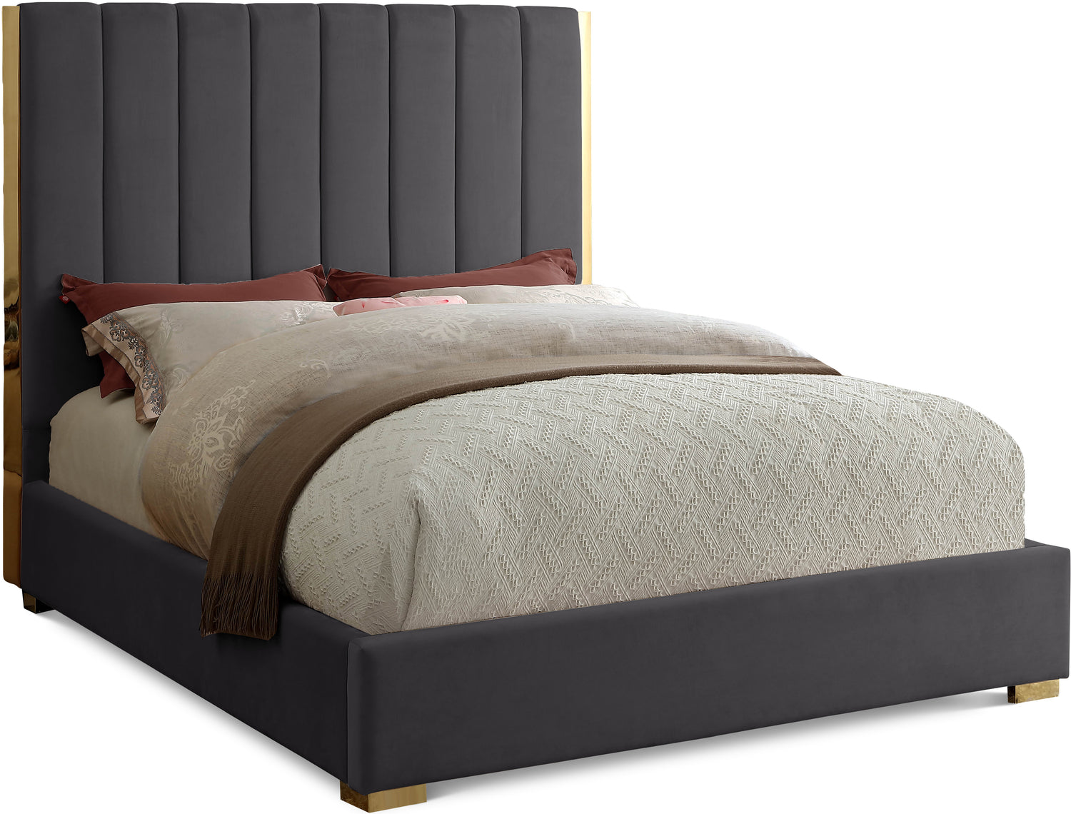 Becca Grey Velvet Queen Bed