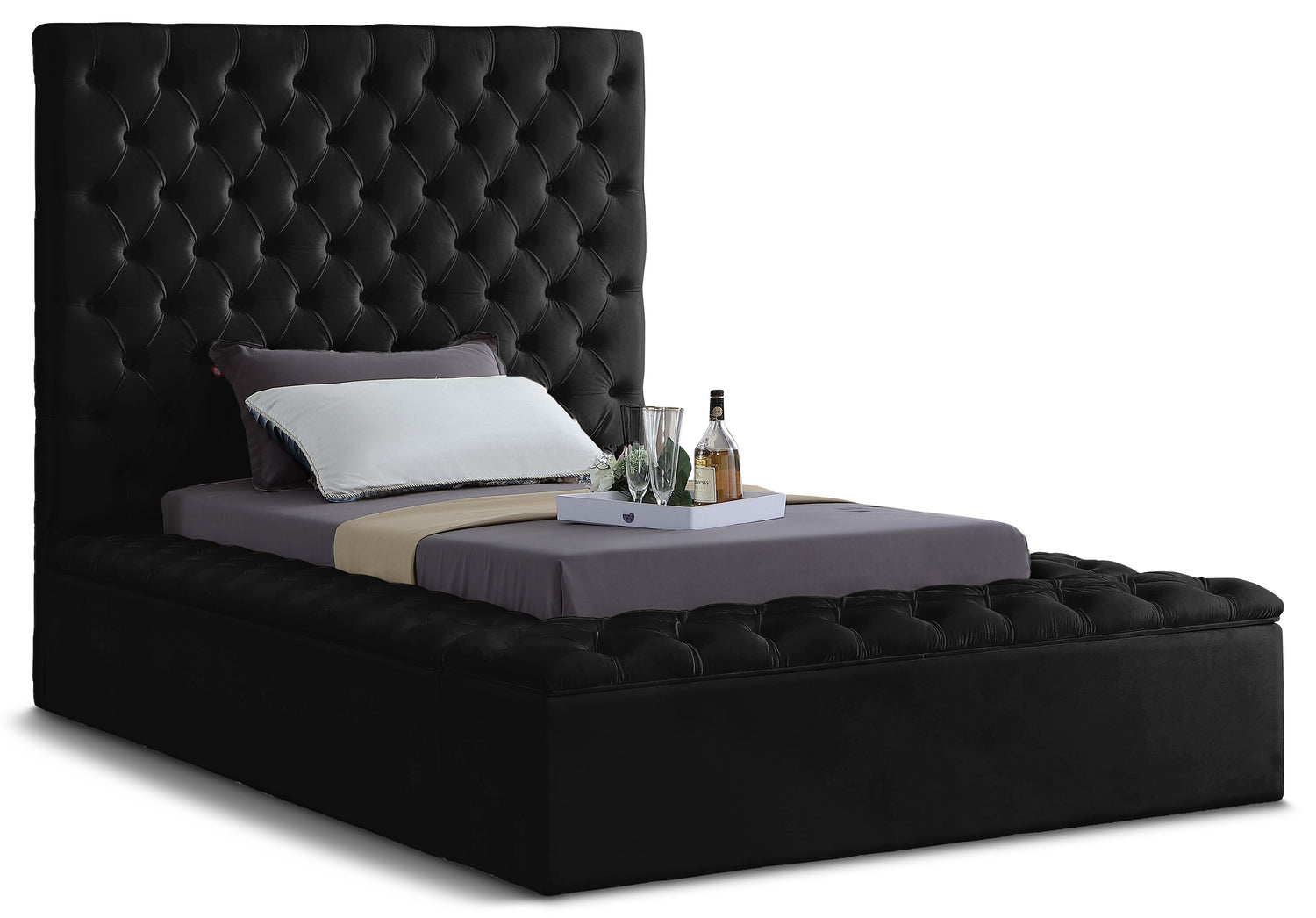 Bliss Black Velvet Twin Bed (3 Boxes)