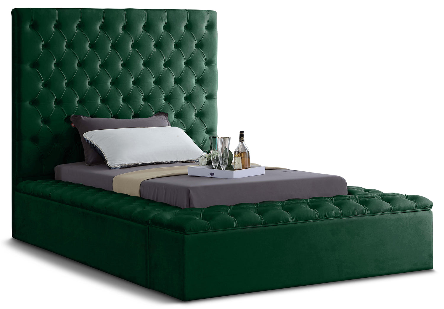 Bliss Green Velvet Twin Bed (3 Boxes)