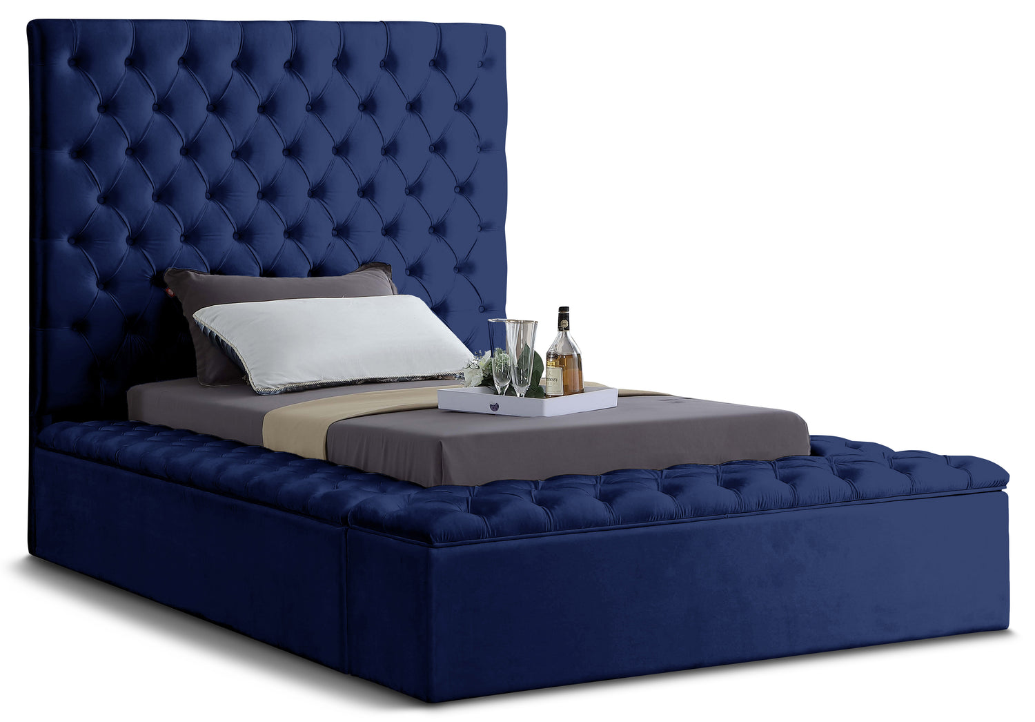 Bliss Navy Velvet Twin Bed (3 Boxes)