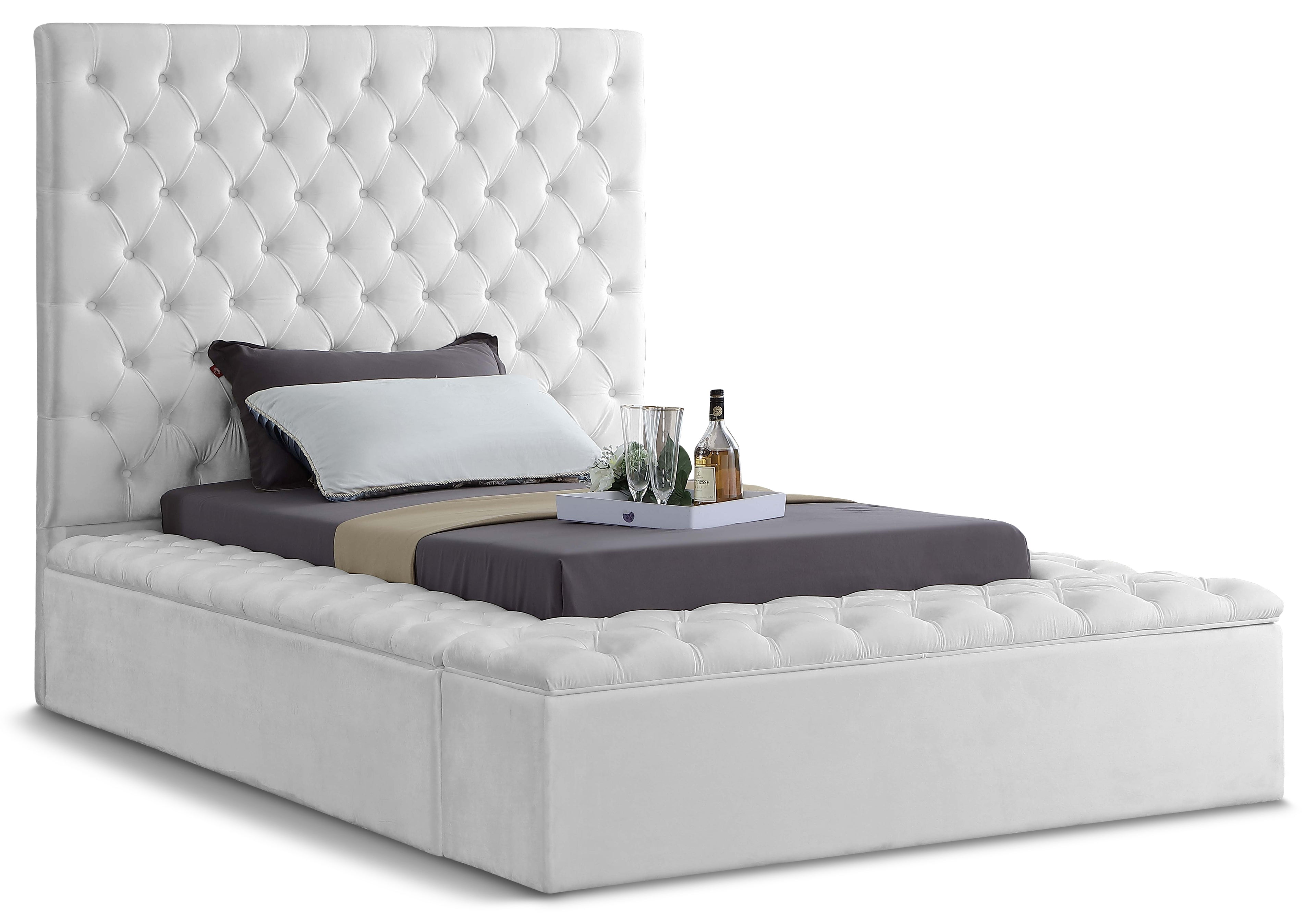 Bliss White Velvet Twin Bed (3 Boxes)