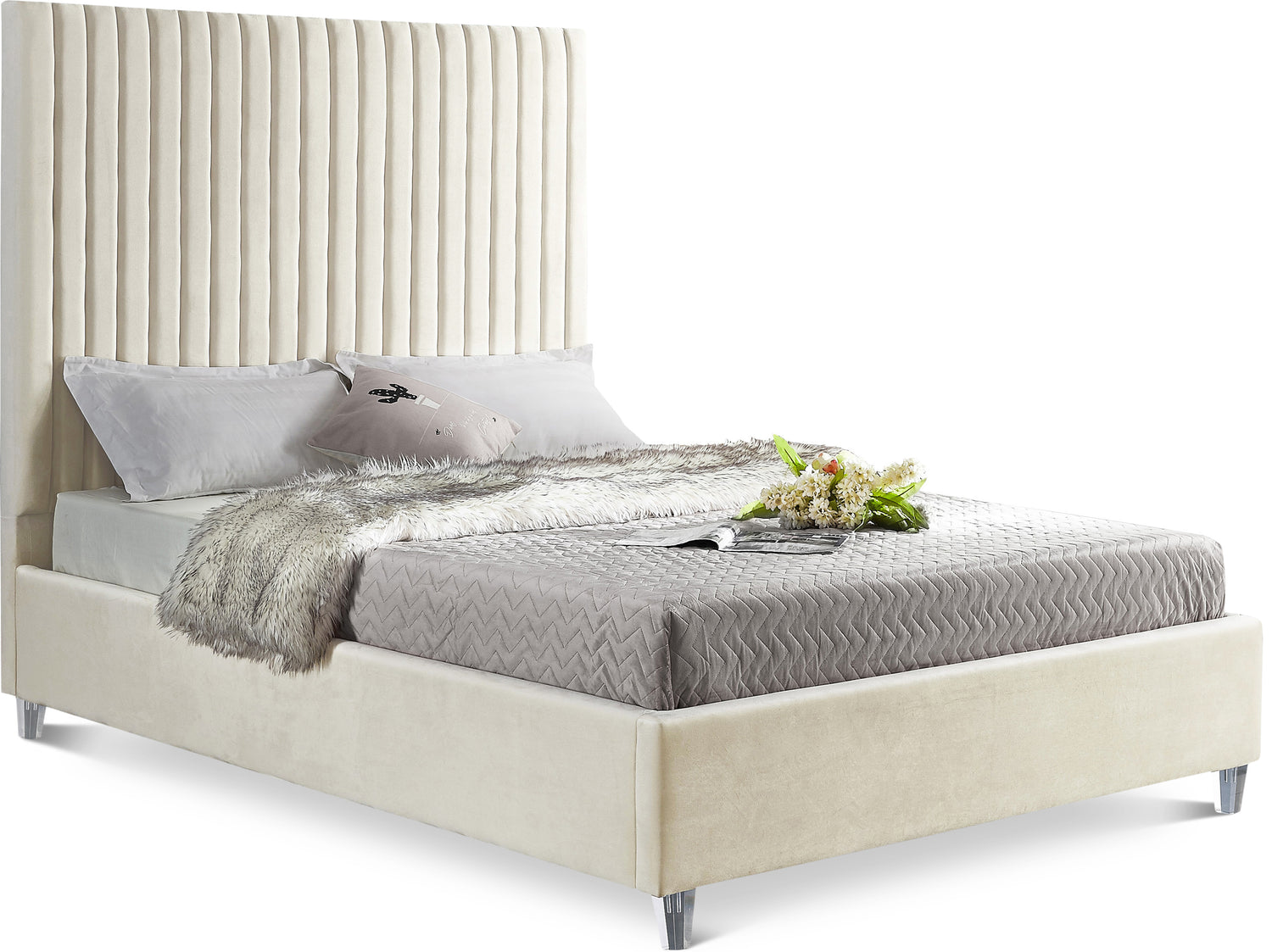 Candace Cream Velvet Full Bed