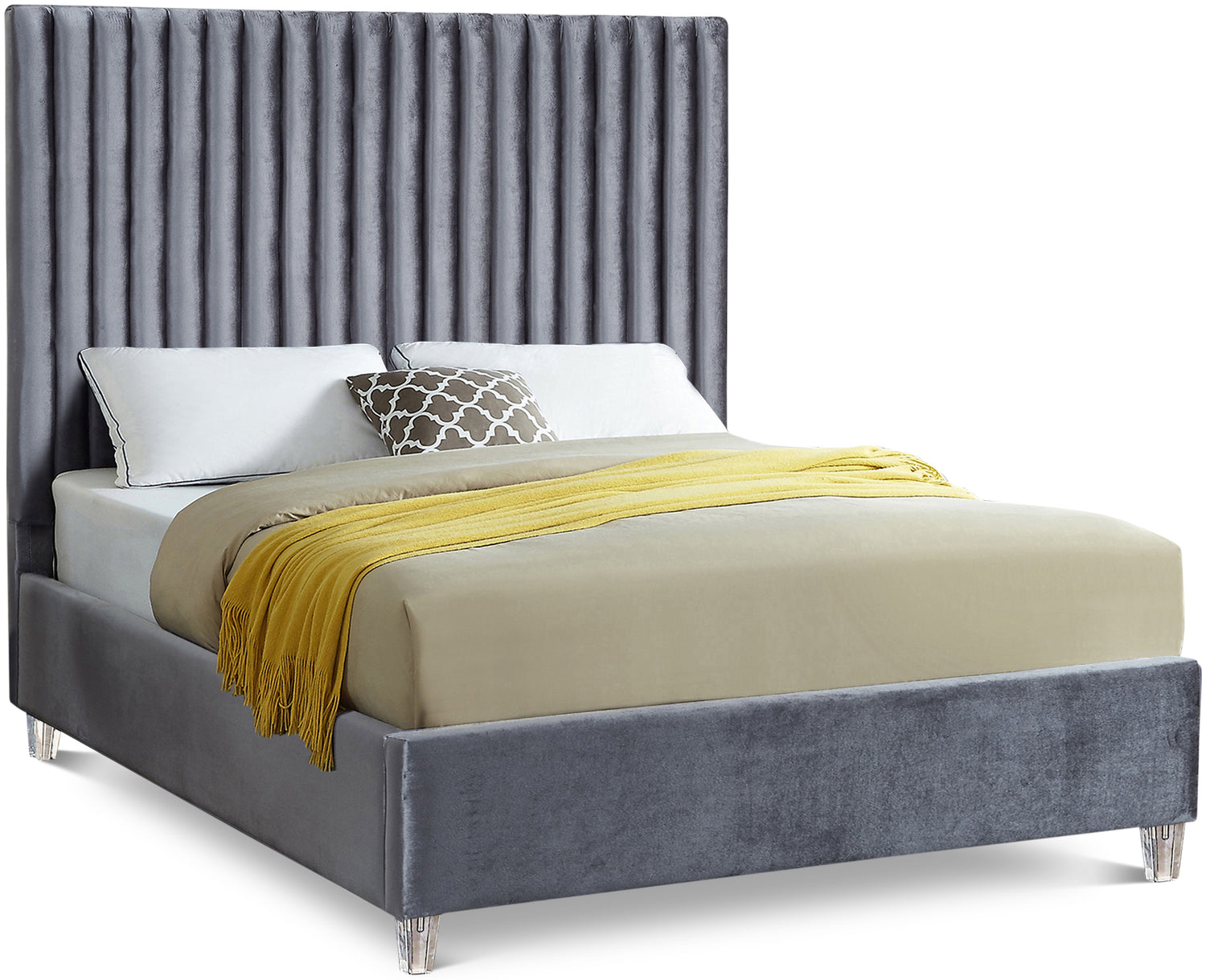 Candace Grey Velvet King Bed