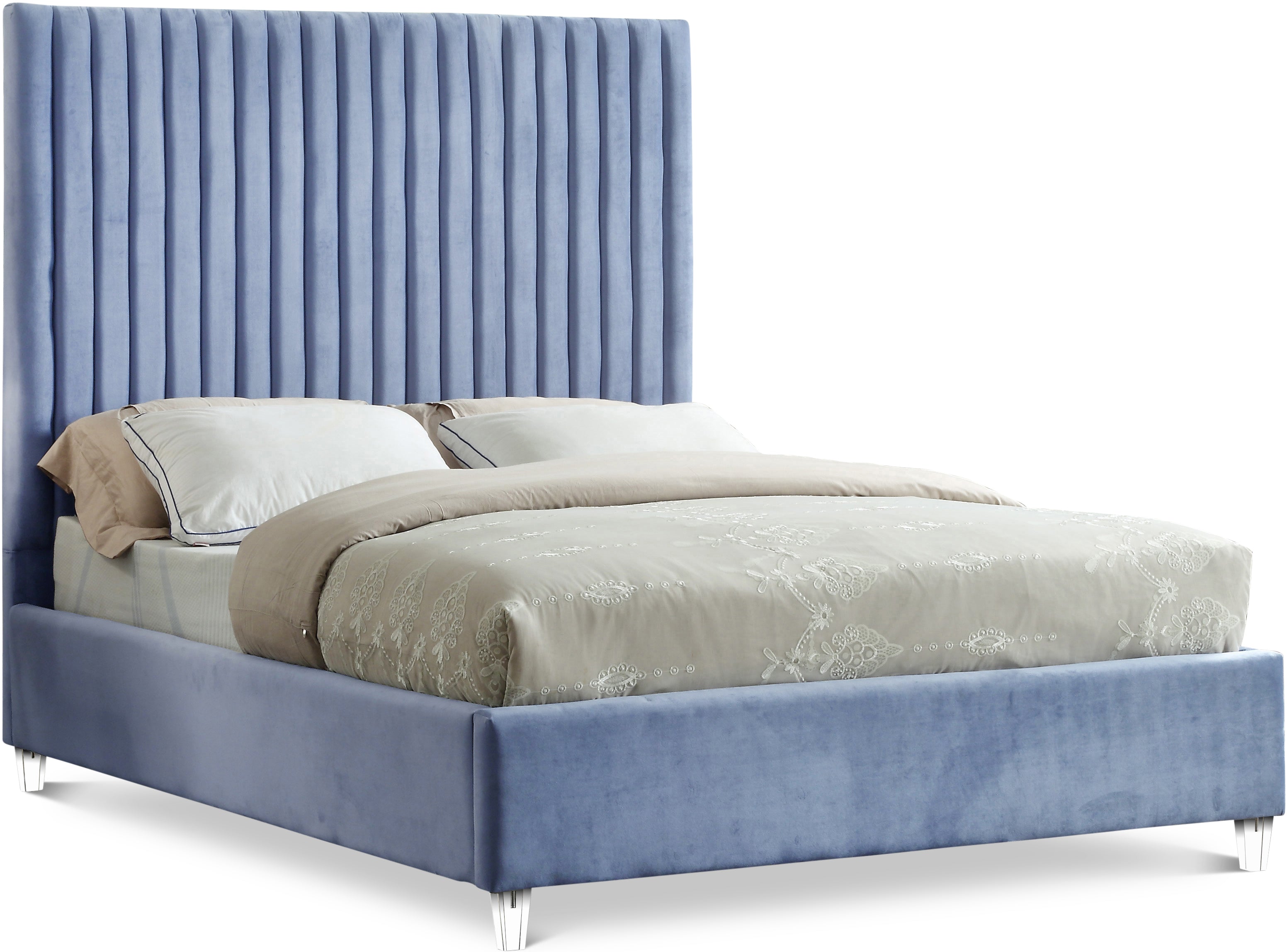 Candace Sky Blue Velvet King Bed